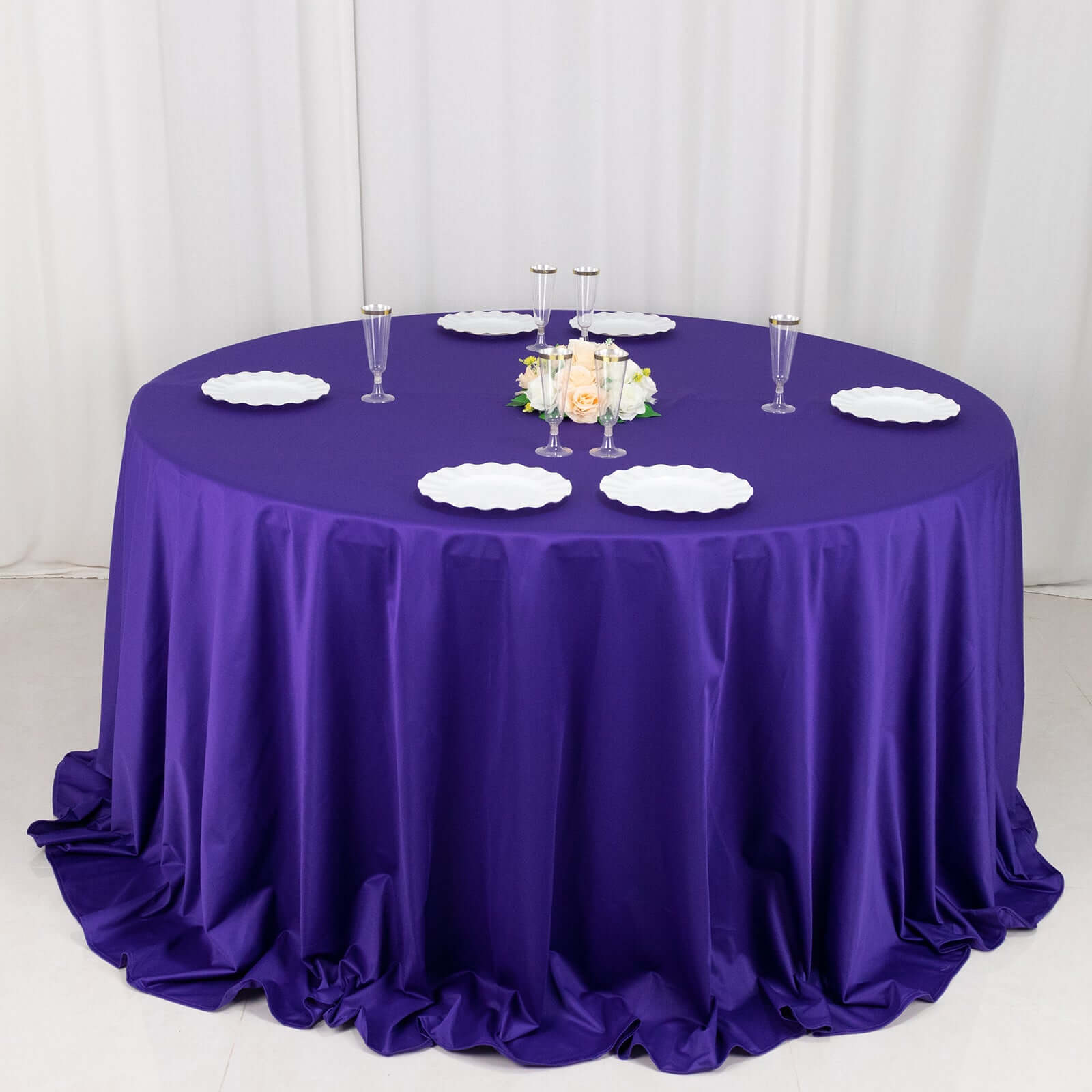 Premium Purple 132' Scuba Round Tablecloth - Wrinkle & Stain Resistant