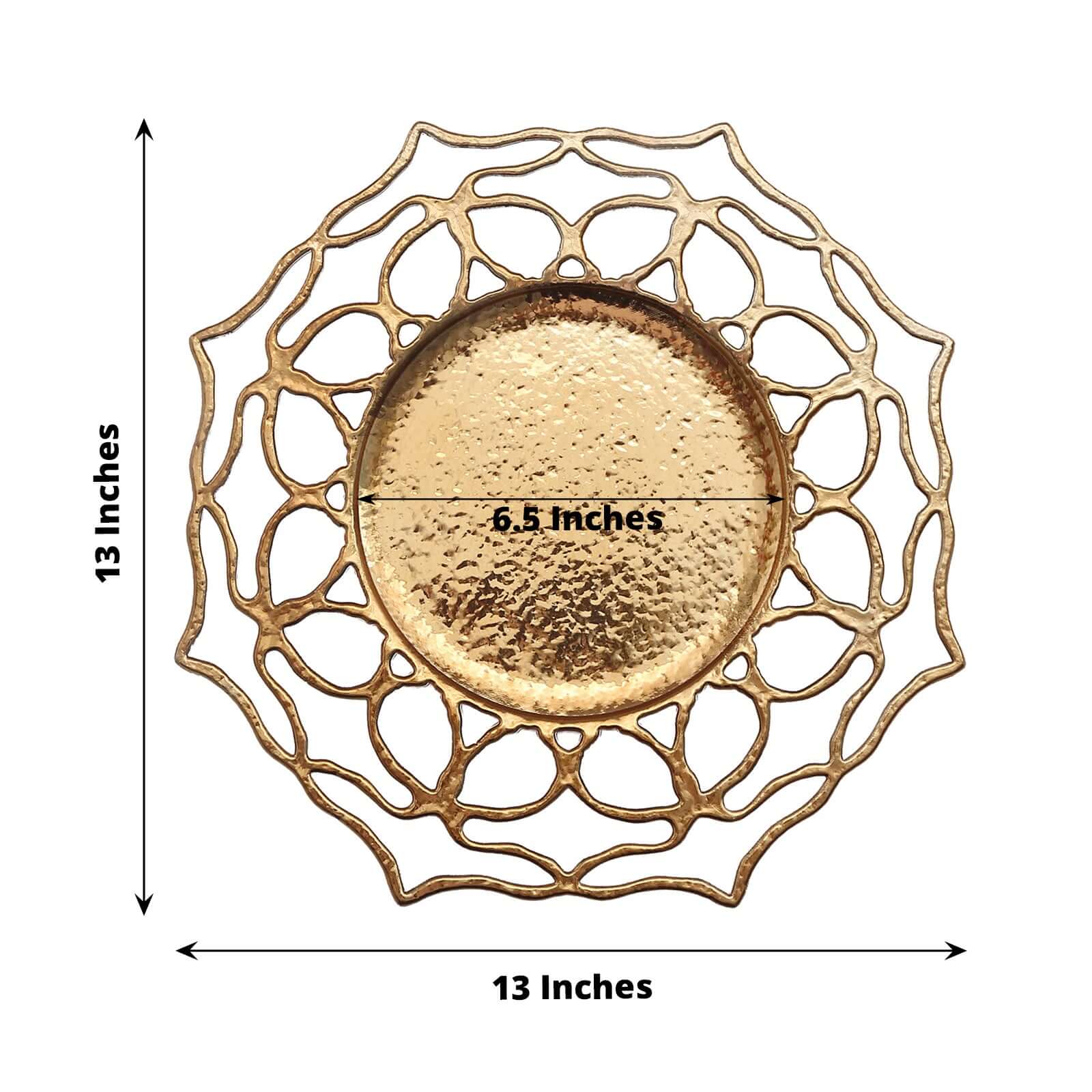 Hot Sale! 6-Pack 13-Inch Gold Acrylic Round Charger Plates with Floral Cutout Design