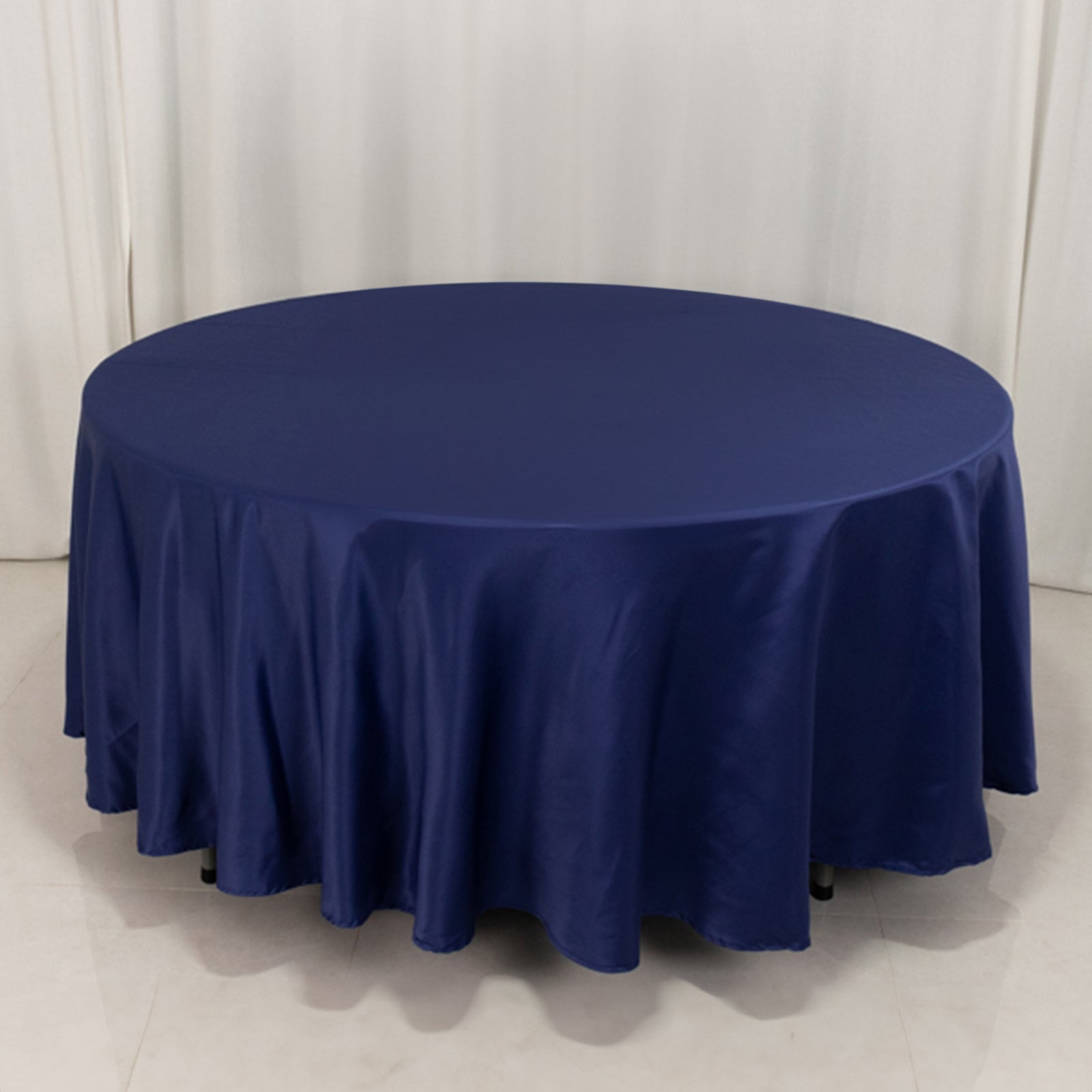 Navy Blue Lamour Satin 108-Inch Round Tablecloth - Durable Silk-Like Table Cover for Special Events