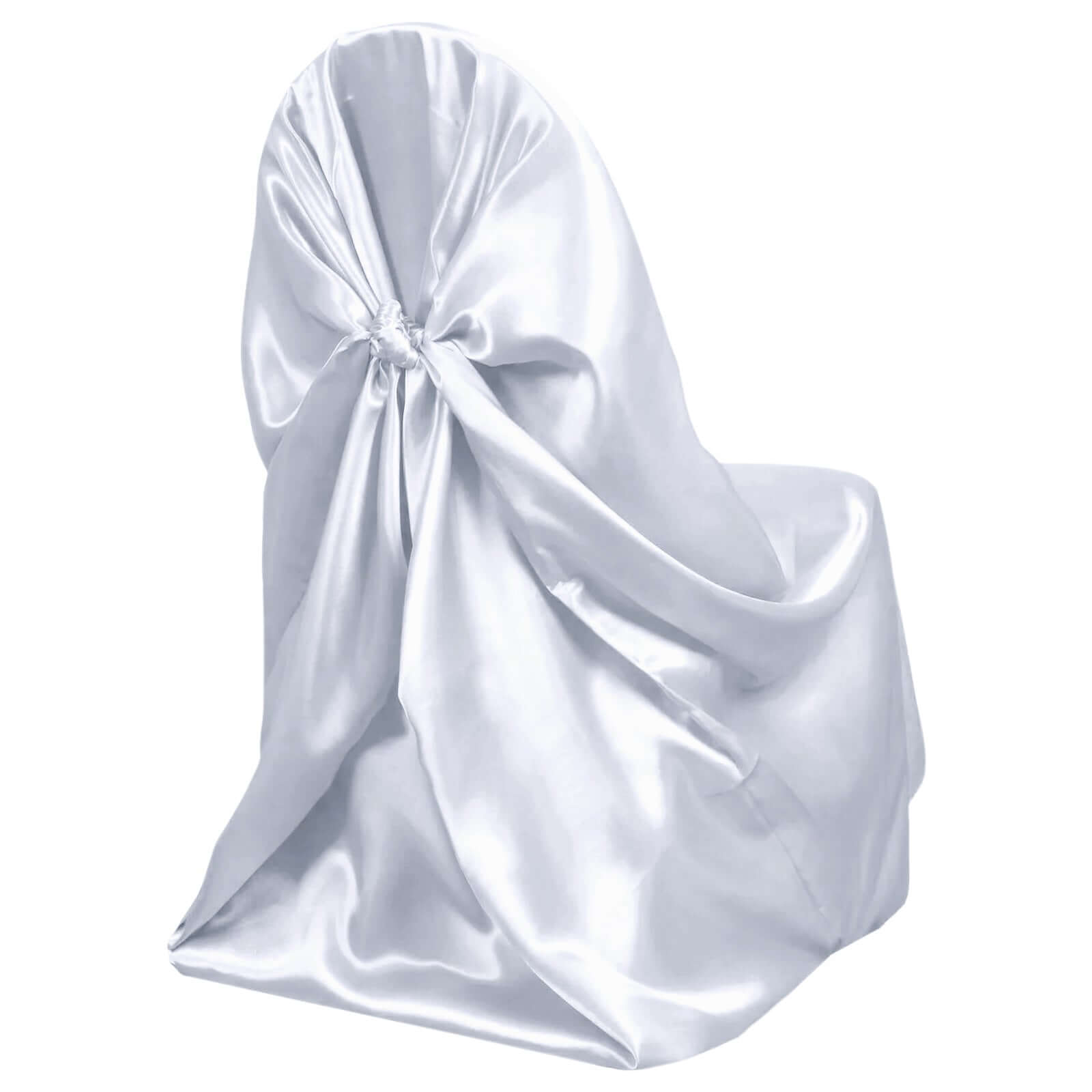 White Satin Self-Tie Chair Cover - Universal Slip-On for Folding, Dining & Banquet Chairs