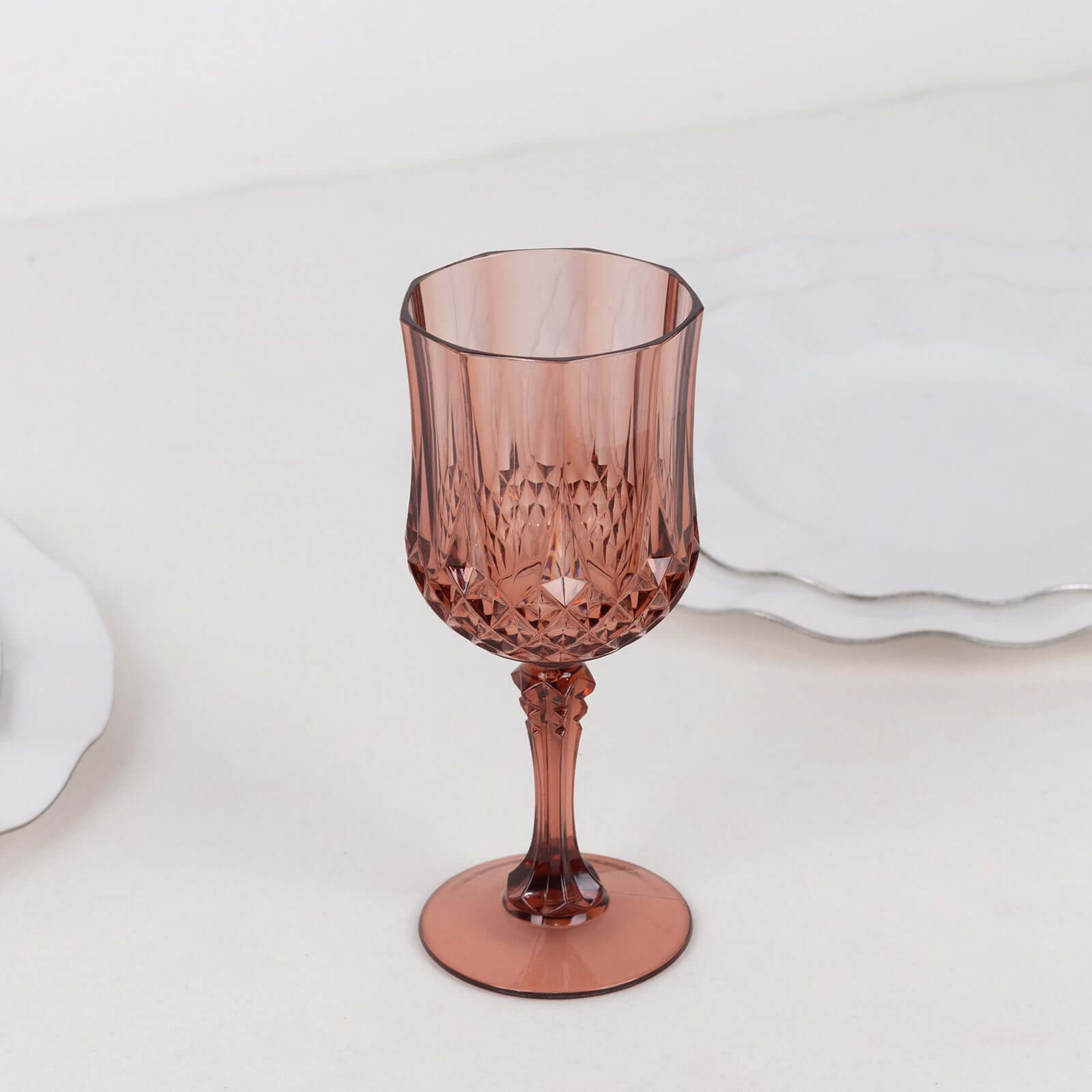 Hot Deal! 6-Pack 8oz Shatterproof Dusty Rose Plastic Cocktail Goblets with Crystal Cut