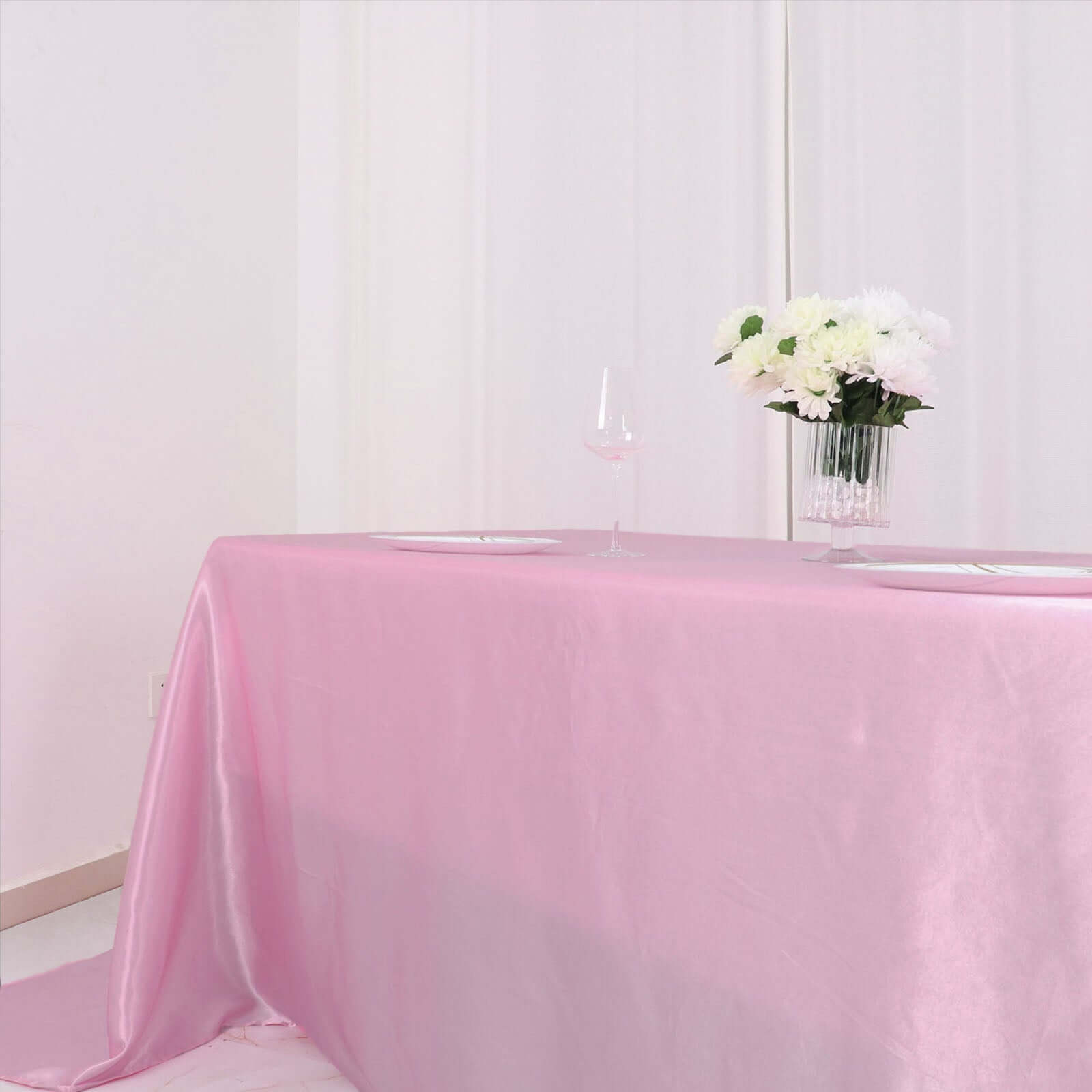 Exclusive Pink Satin 90x132 Seamless Rectangular Tablecloth