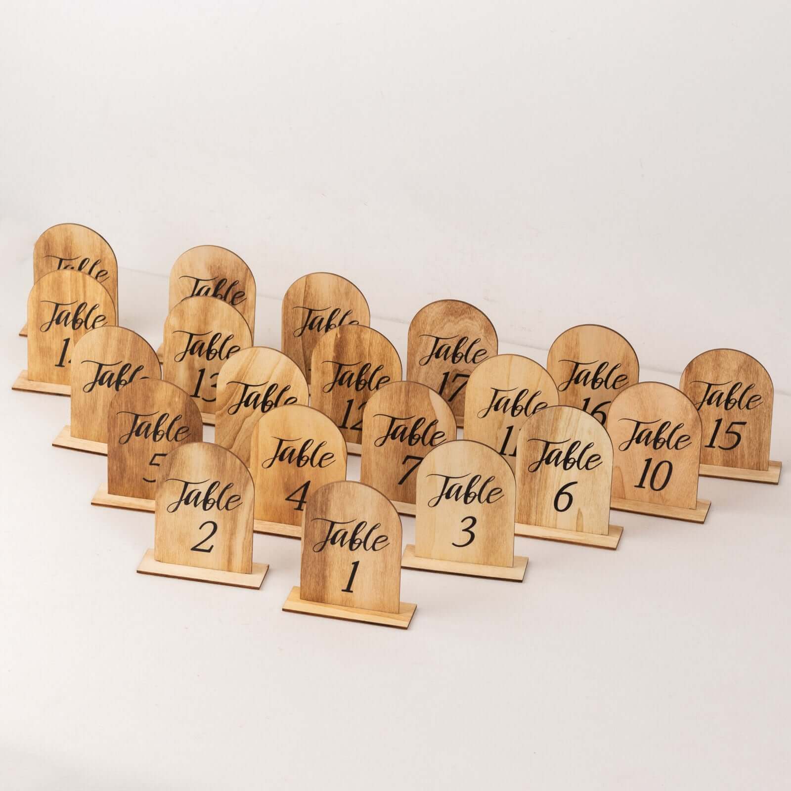 20-Piece Set of 4.5-Inch Natural Rustic Wooden Arch Table Numbers 1 - 20 for Weddings and Events