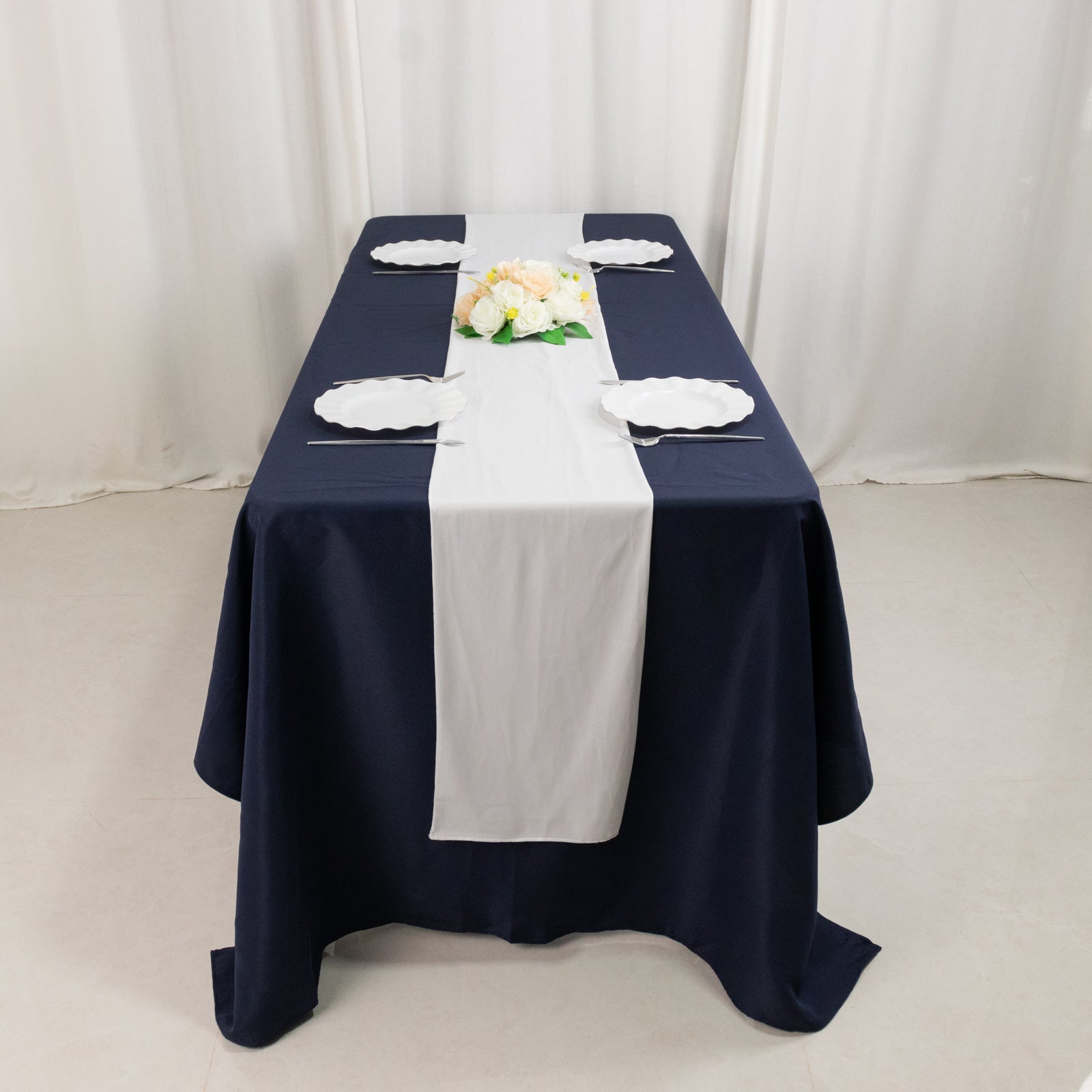 Premium Wrinkle-Free White Scuba Polyester Table Runner (12x108) for Events & Weddings