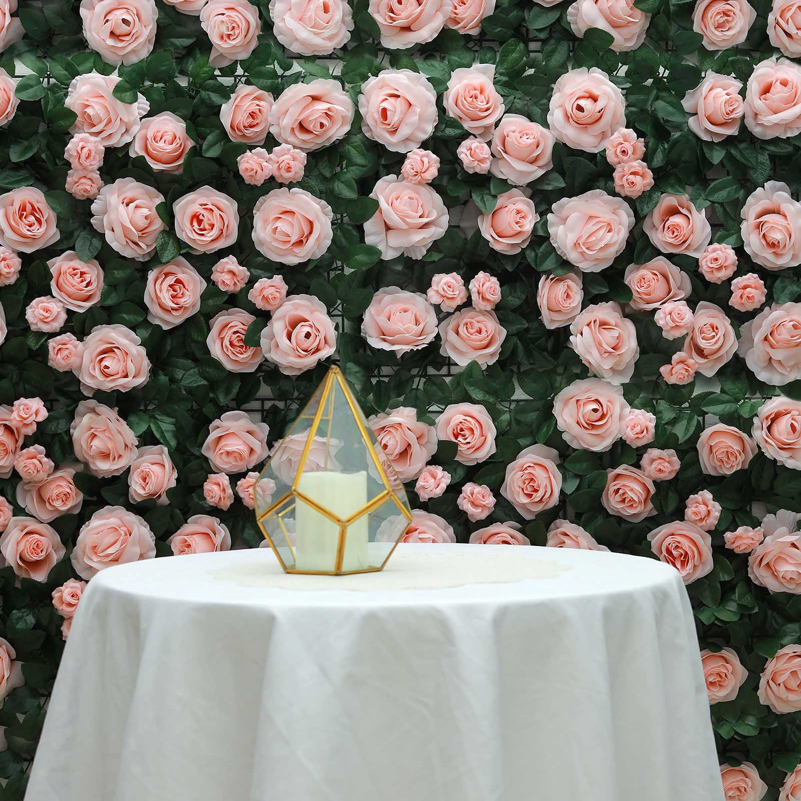 4-Piece Set of 12 Sq ft. Blush Silk Rose Flower Wall Panels for Easy Installation