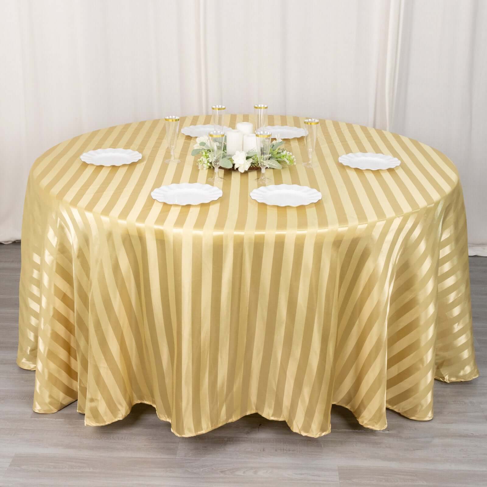 Silky Smooth Champagne Satin 120" Round Tablecloth - Ideal for Events