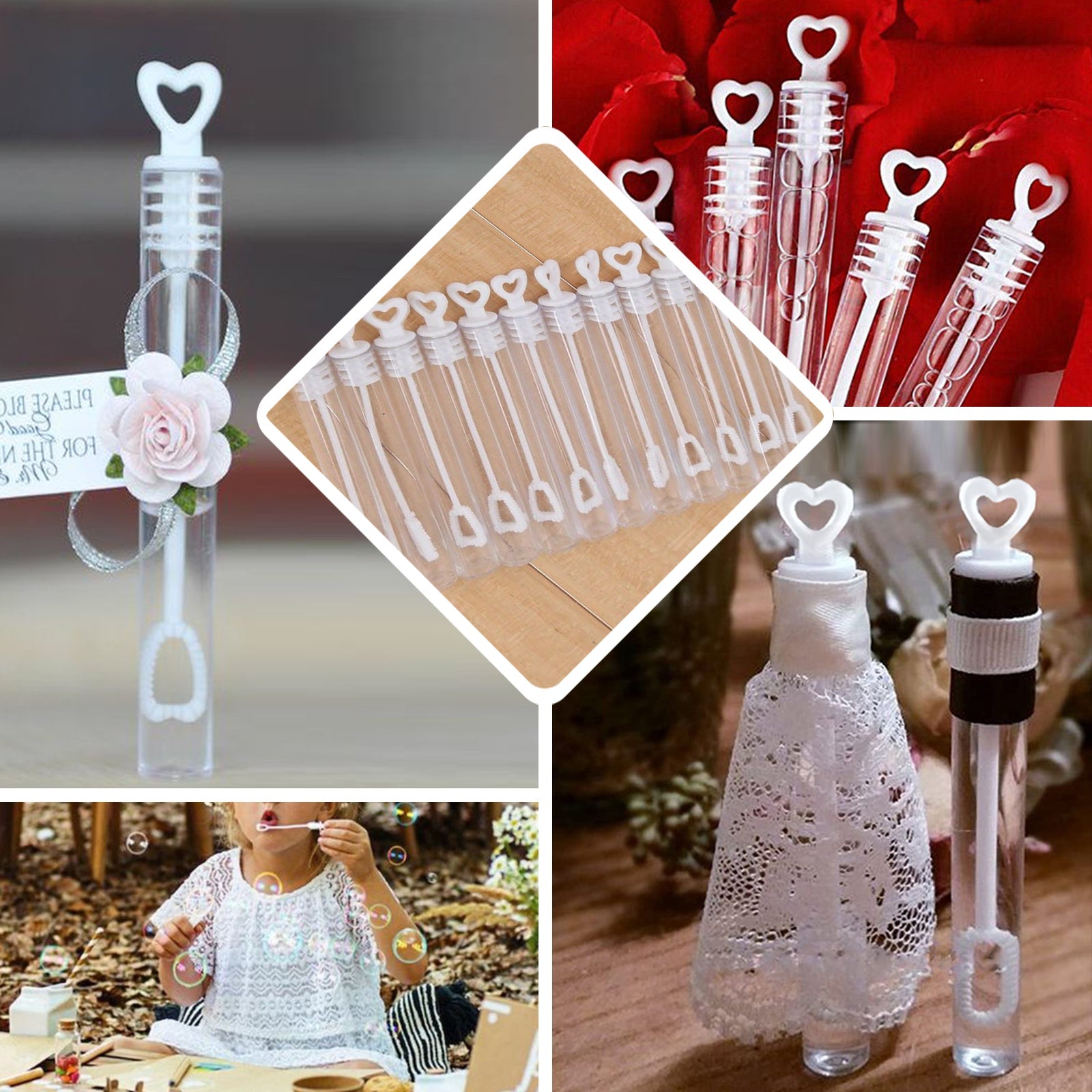 48-Piece Gold Heart-Shaped Chemistry Tube Bubble Bottles for Bridal Wedding Shower Favors