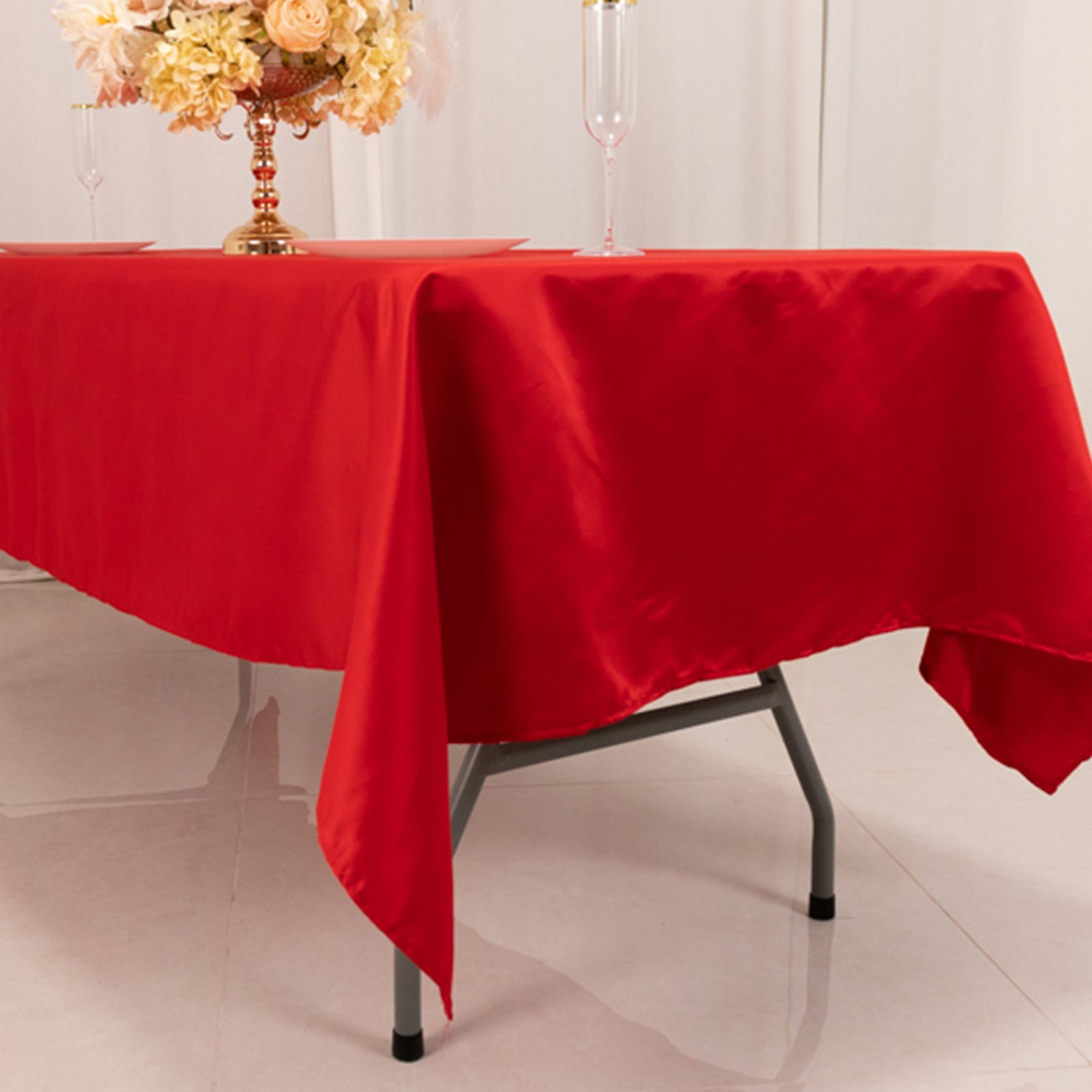 Red Lamour Satin Rectangle Tablecloth (60x102) - Durable & Silky Soft, Great Deal!