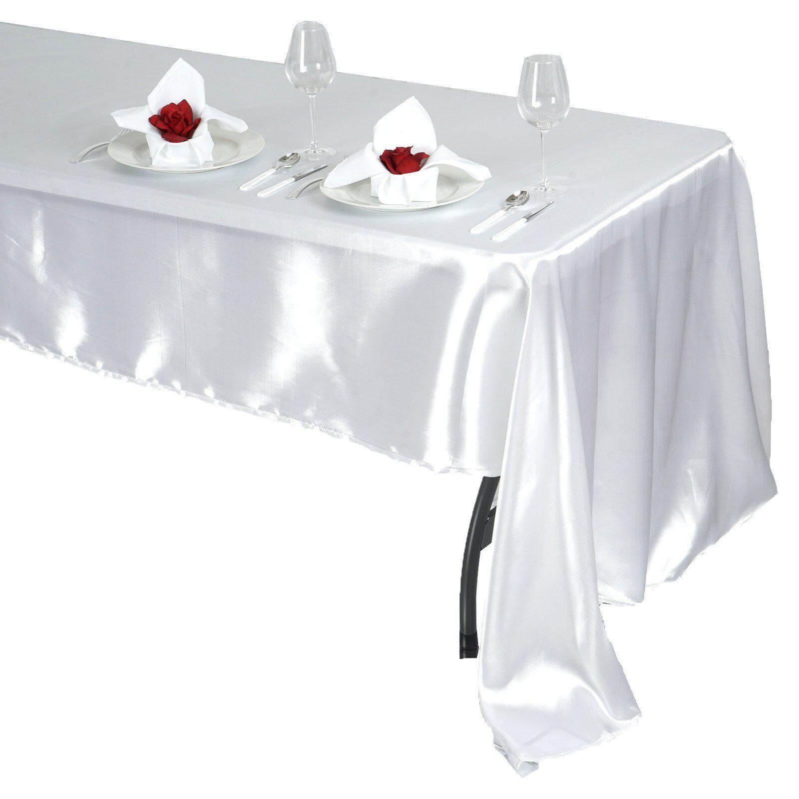 White Satin 60x126 Rectangular Tablecloth - Ideal for Weddings and Parties