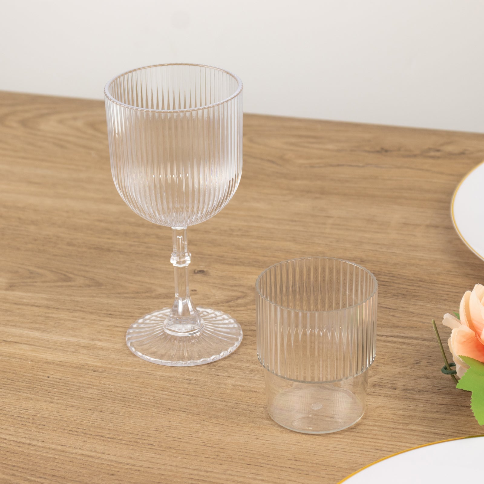 Hot Deal! 12-Pack Reusable 7oz Clear Plastic Stackable Drinking Tumblers with Ribbed Pattern