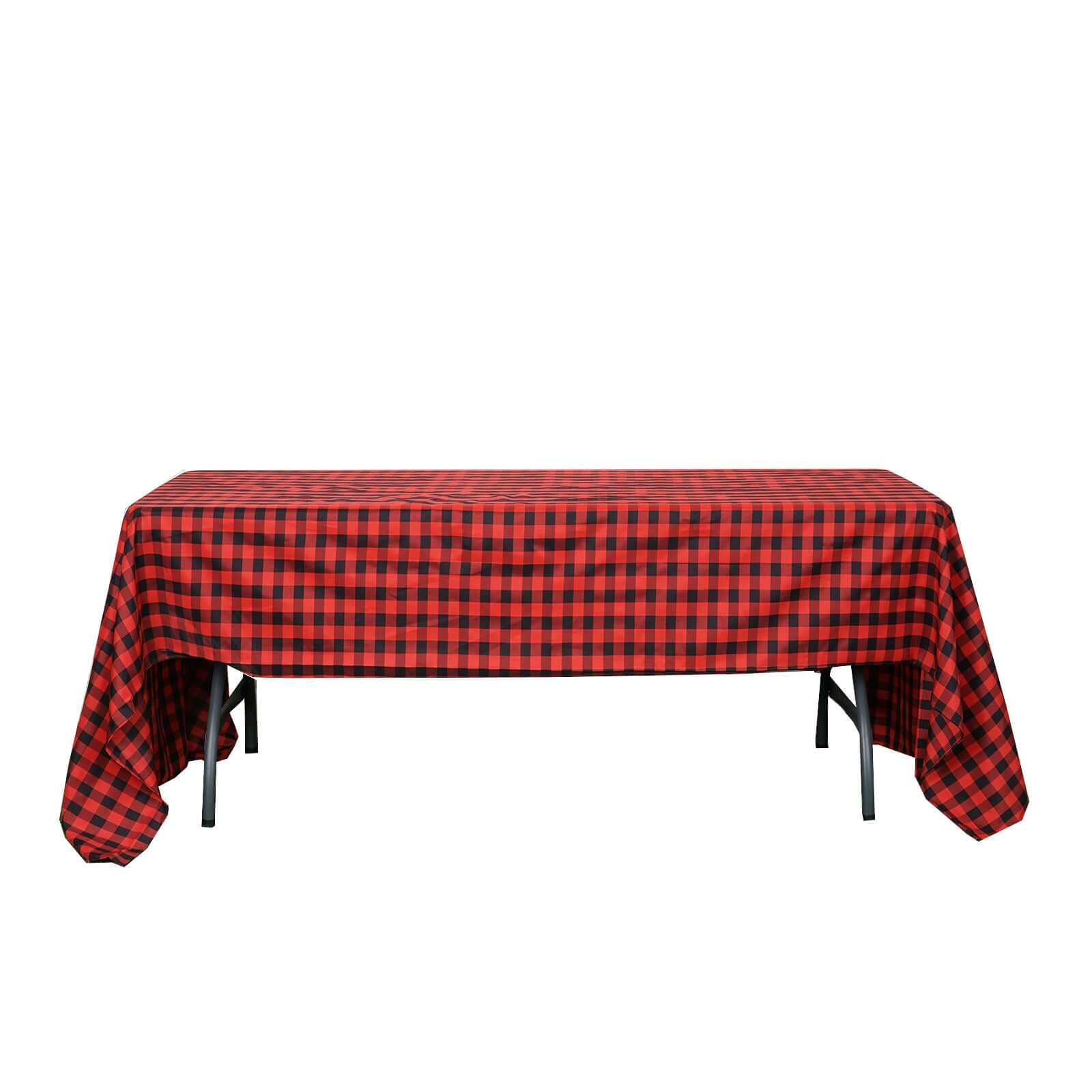 Hot! 60x126 Polyester Rectangle Buffalo Plaid Black/Red Tablecloth