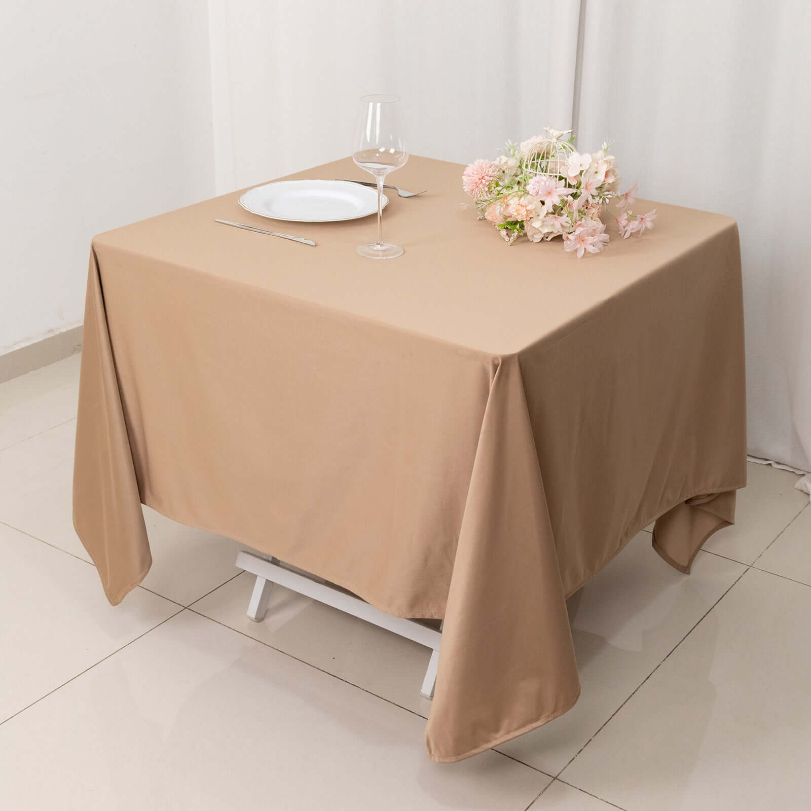 Nude Premium 70x70 Wrinkle-Free & Stain-Resistant Scuba Square Tablecloth