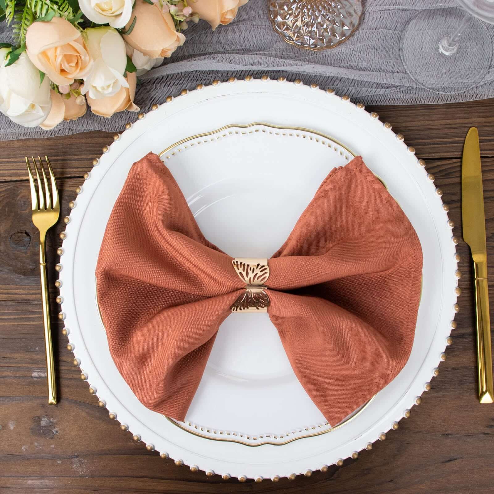 5-Piece Set of Wrinkle-Resistant & Durable 20x20 Terracotta (Rust) Premium Polyester Dinner Napkins