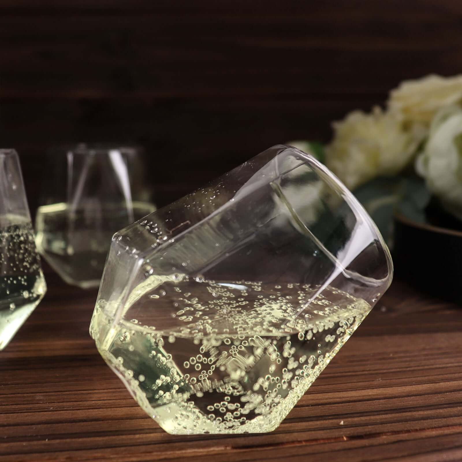 12-Piece Set of Reusable Clear Plastic Stemless Diamond-Shaped 12oz Wine & Whiskey Glasses