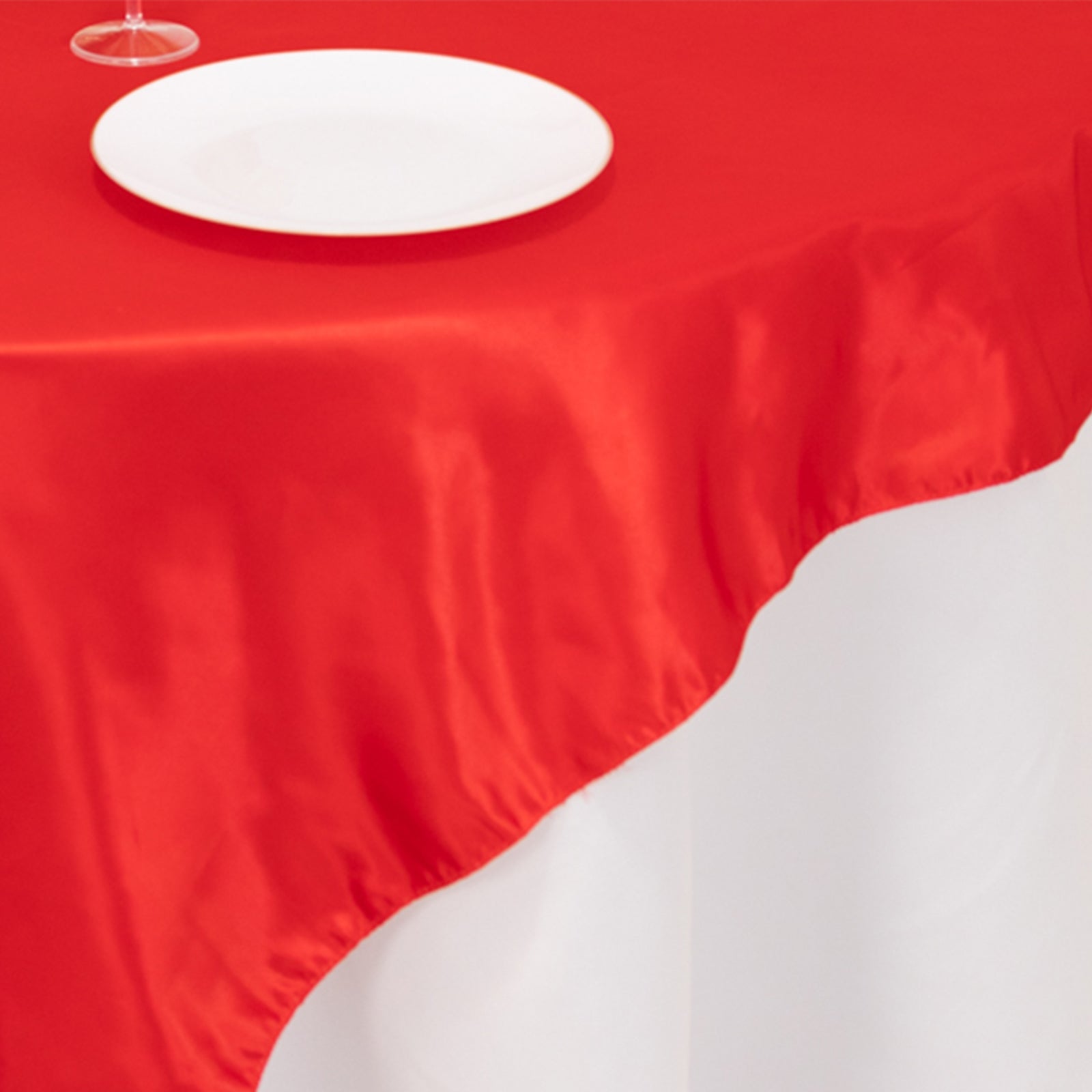 Hot Sale! Red Lamour Satin Square Table Overlay 72x72 for Various Events