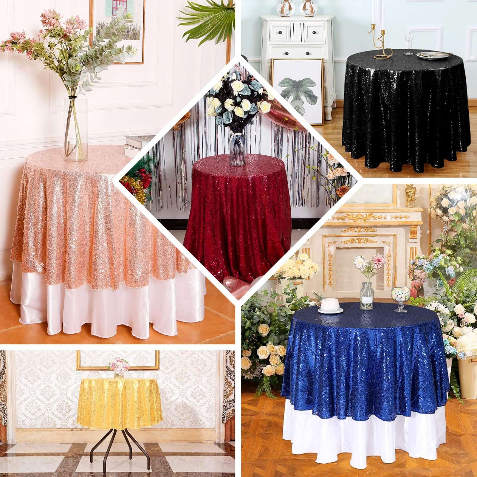 Rose Gold Sequin 90 Round Tablecloth - Sparkling Table Cover
