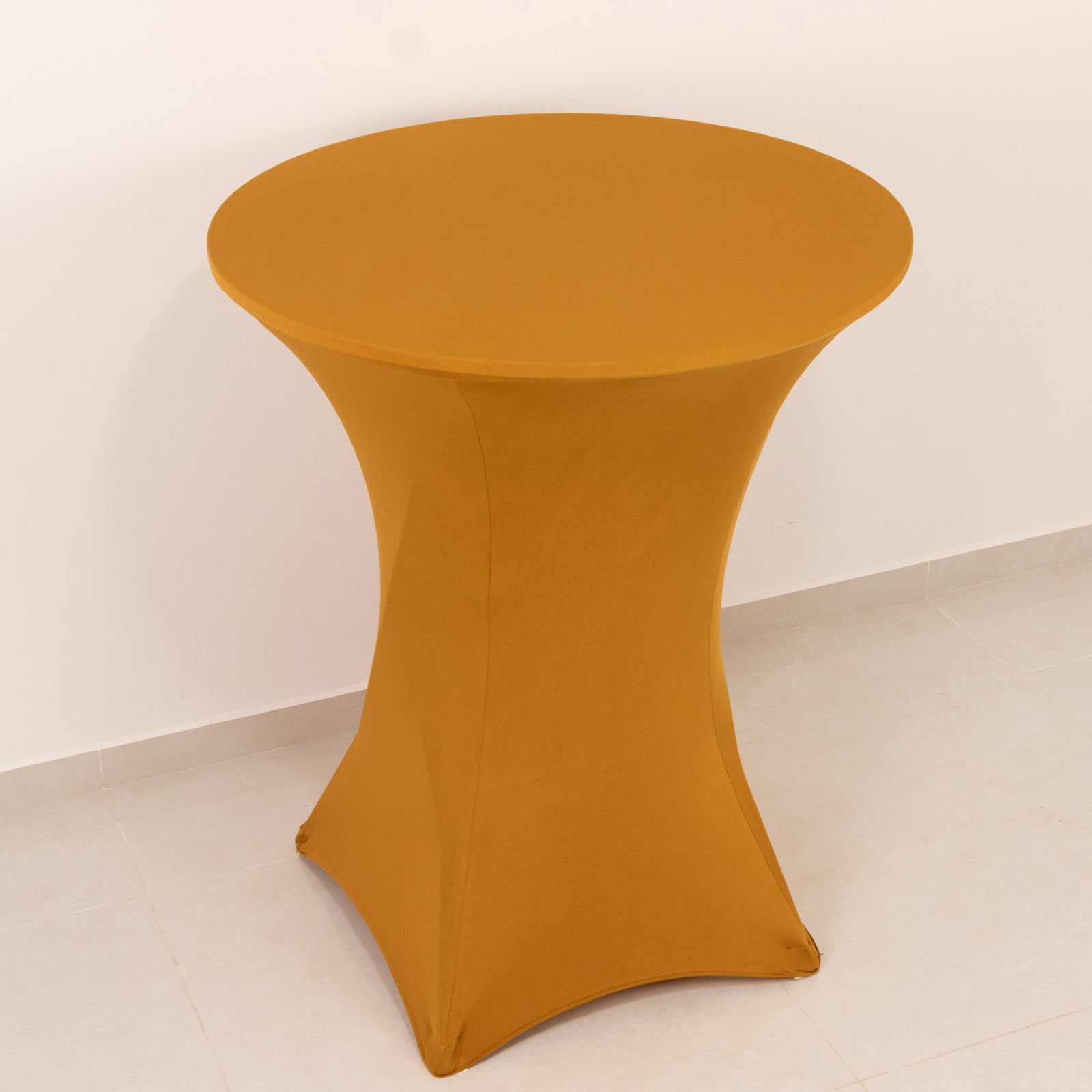 Stretchable Gold Spandex Cocktail Table Cover - Easy Maintenance for Events