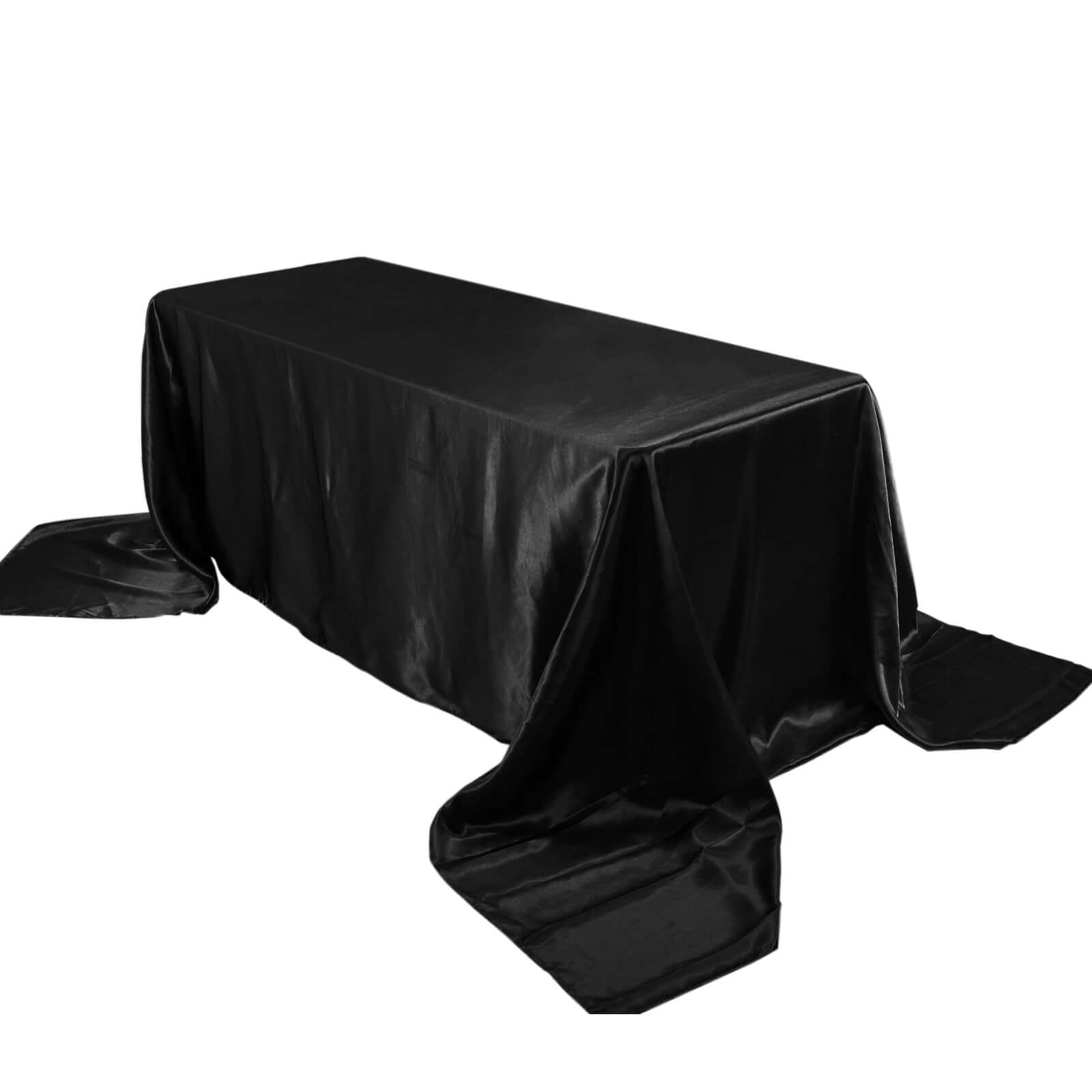 Black Seamless Satin 90x156 Rectangular Tablecloth for Weddings and Events