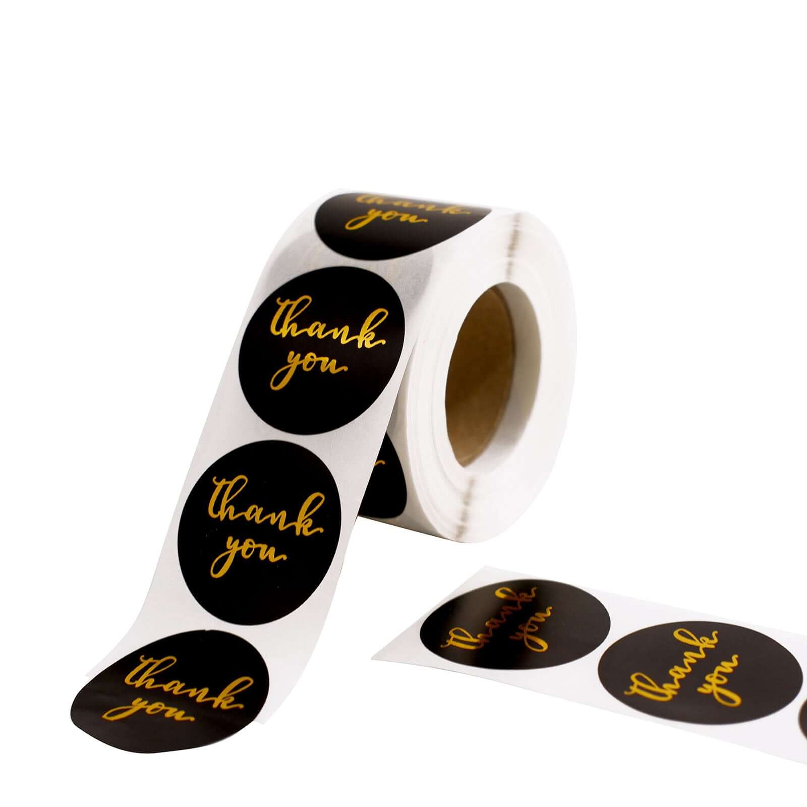 500Pcs Gold Foil 'Thank You' Round Stickers on Black Roll - Ideal for DIY Envelope Decor