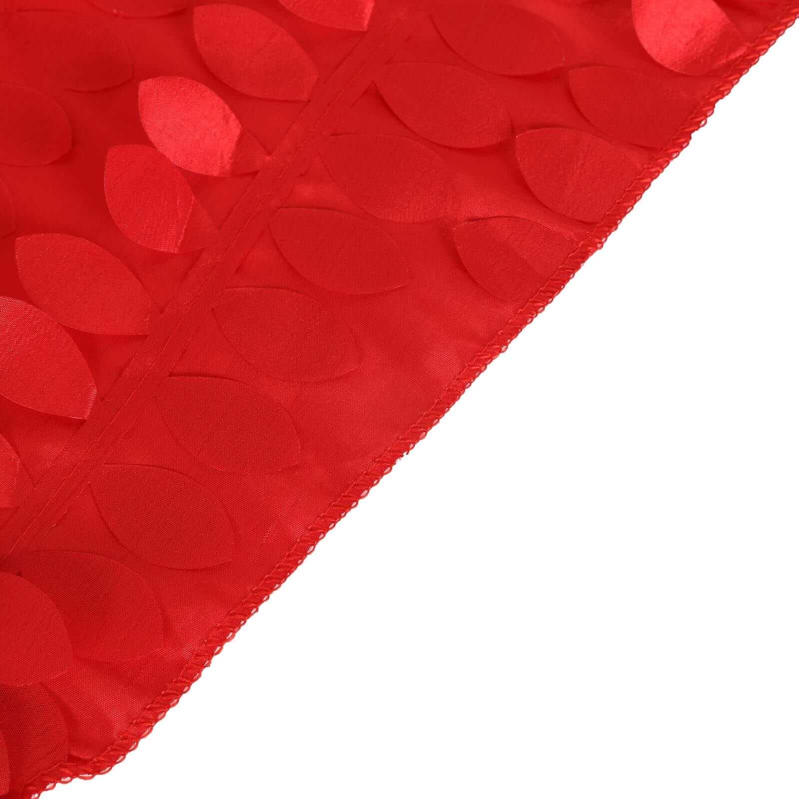120-Inch Red Seamless 3D Leaf Petal Taffeta Round Tablecloth for 5-Foot Tables