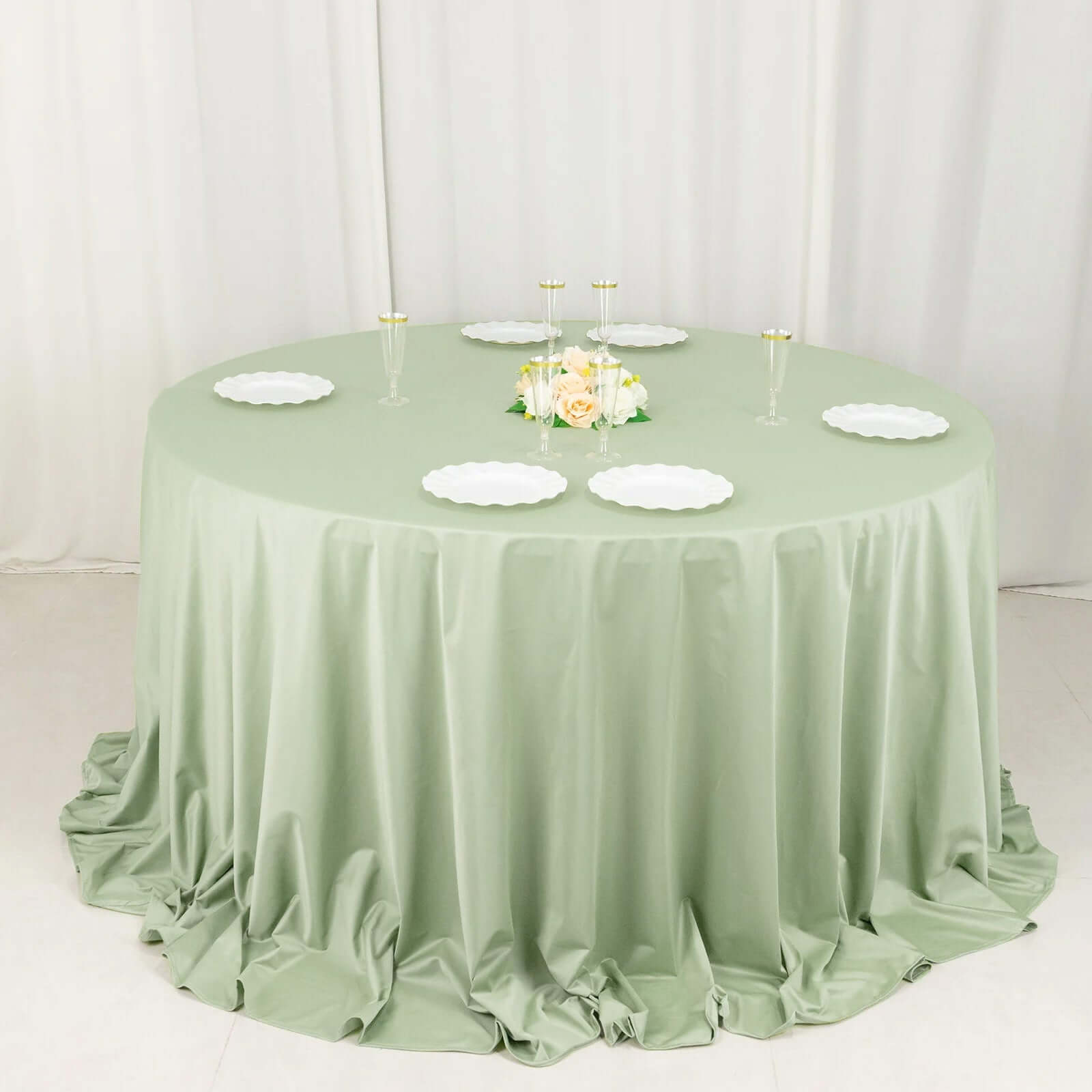 Exclusive Sage Green 132' Round Scuba Polyester Tablecloth - Wrinkle & Stain Free