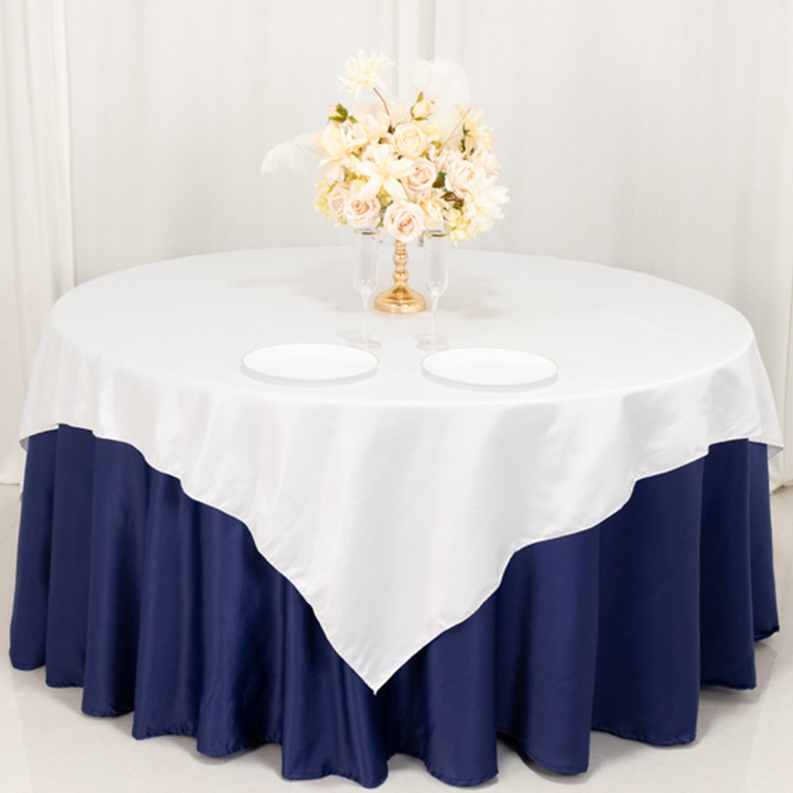 Luxury White Lamour Satin 72x72 Square Table Overlay for Special Events