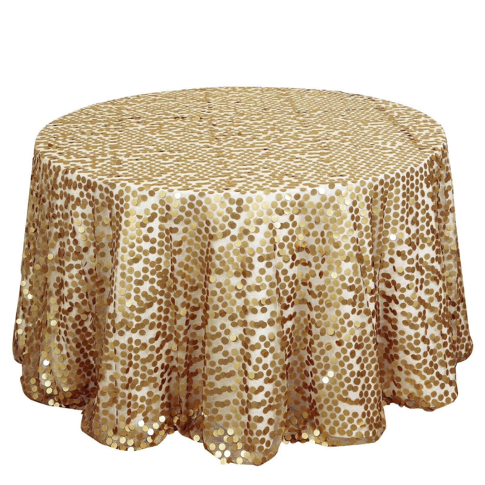 Champagne Sequin Round Tablecloth - 120' Diameter, Seamless for Weddings and Parties