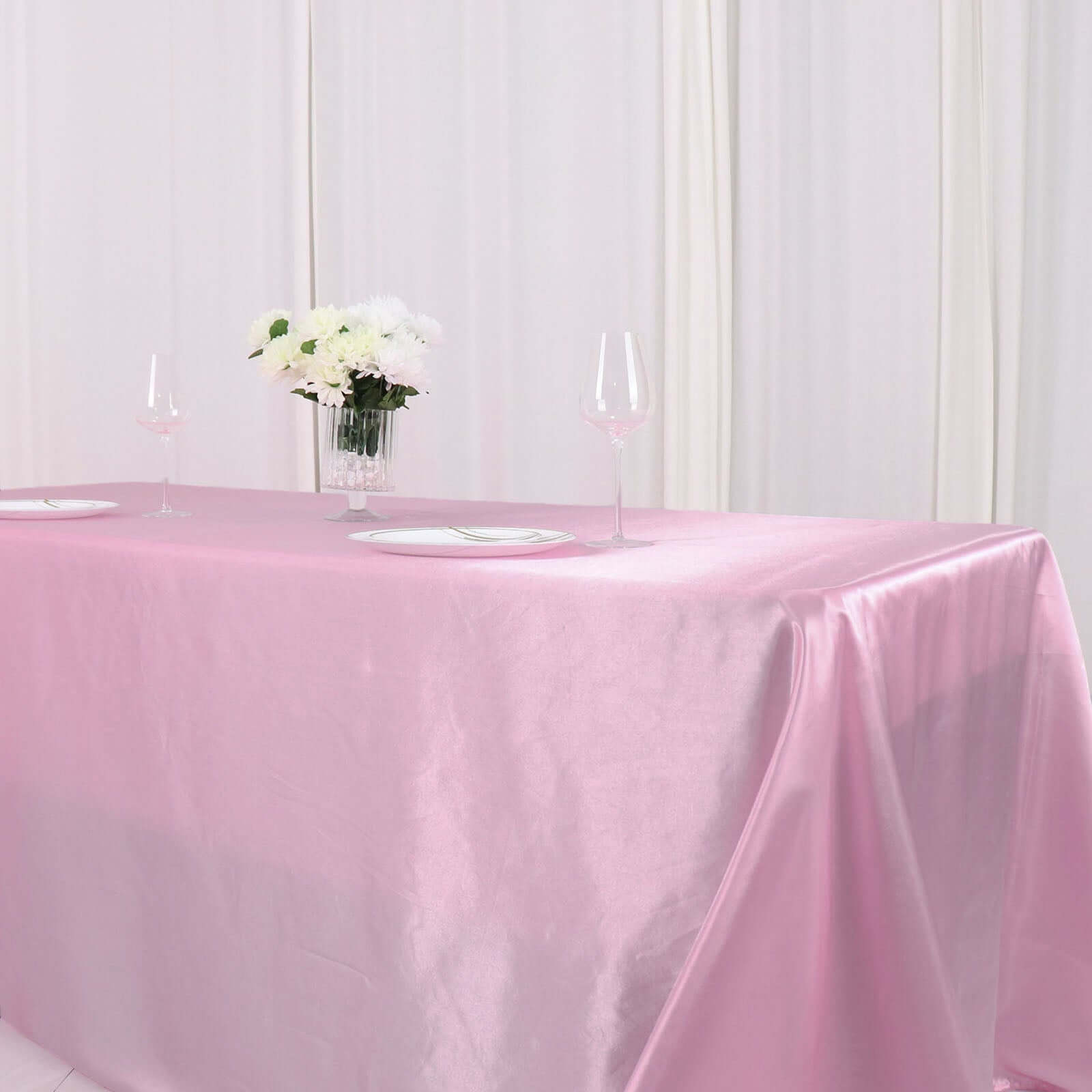 Exclusive Pink Satin 90x132 Seamless Rectangular Tablecloth