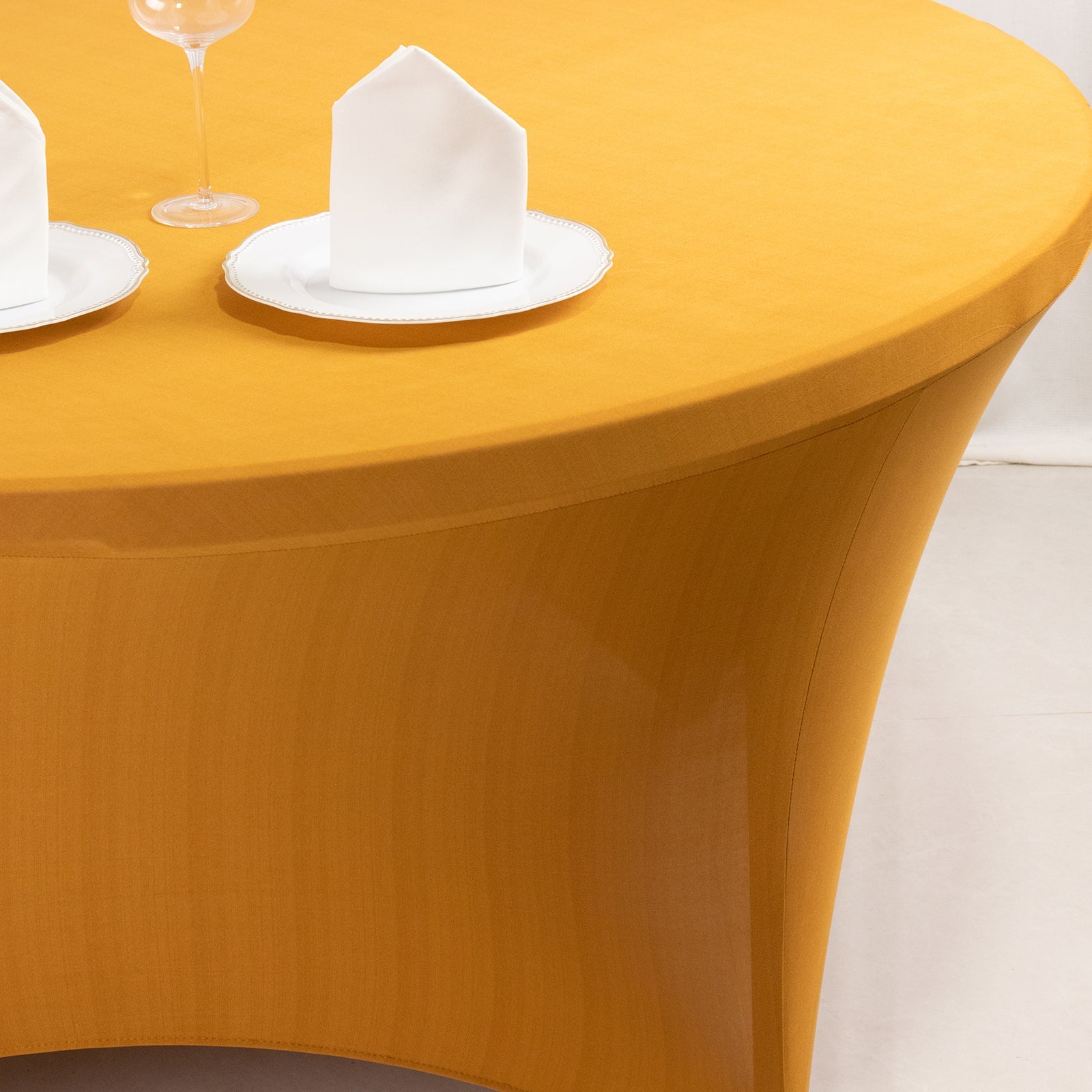 Gold Stretch Spandex 5ft Round Tablecloth - Durable for Events, Great Value!