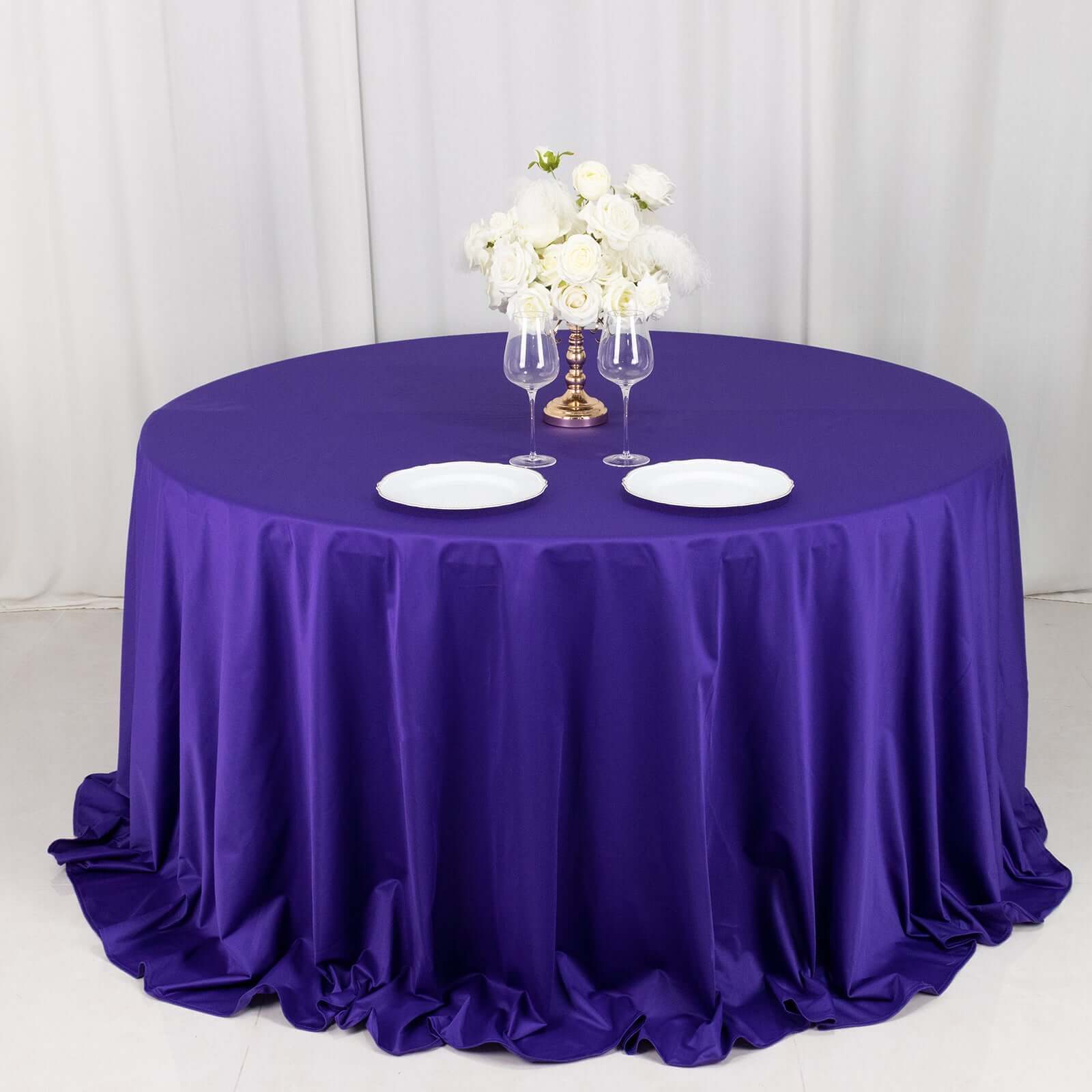 Premium Purple 132' Scuba Round Tablecloth - Wrinkle & Stain Resistant