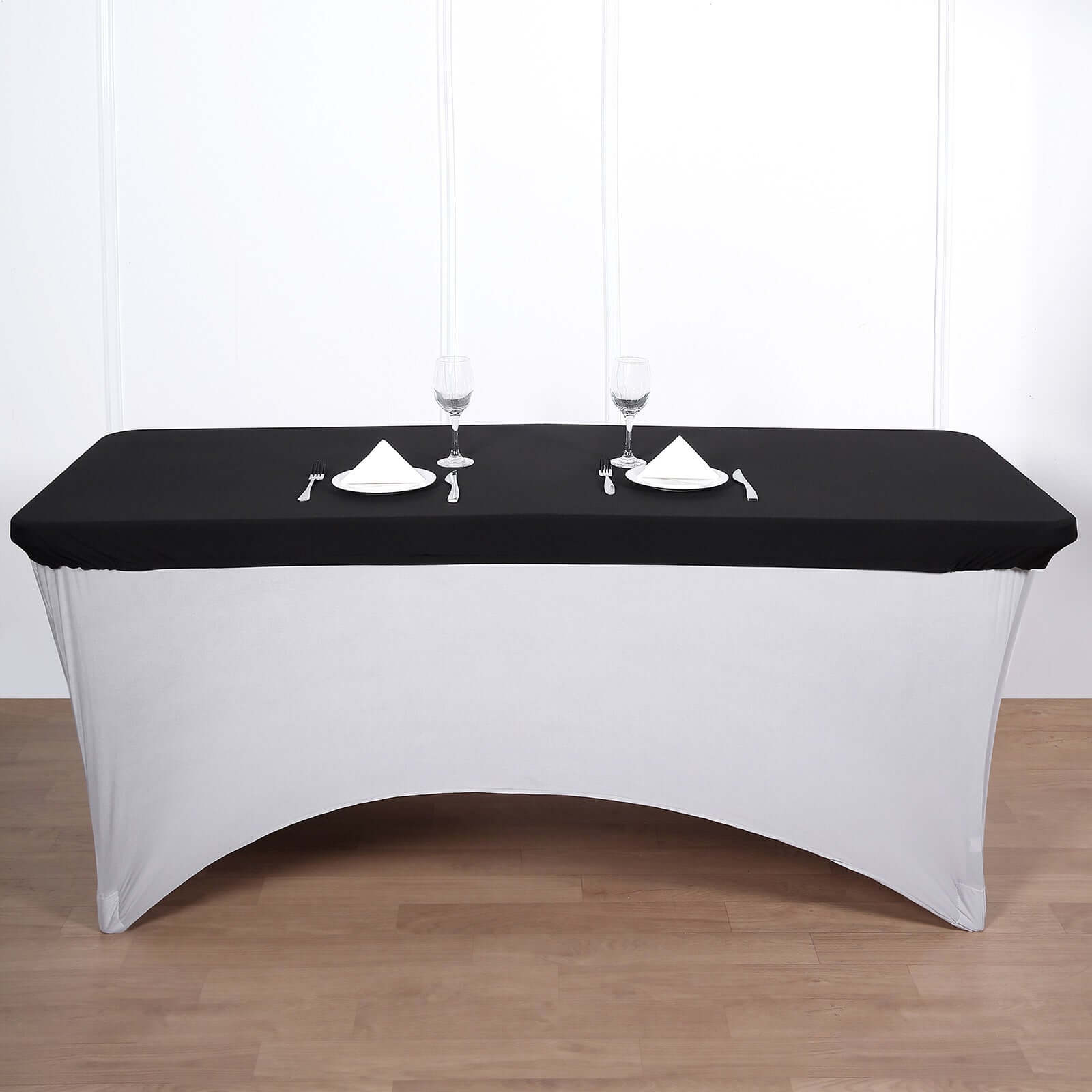 Black Spandex Table Topper - Stretchy, Wrinkle-Free & Fitted (96x30)