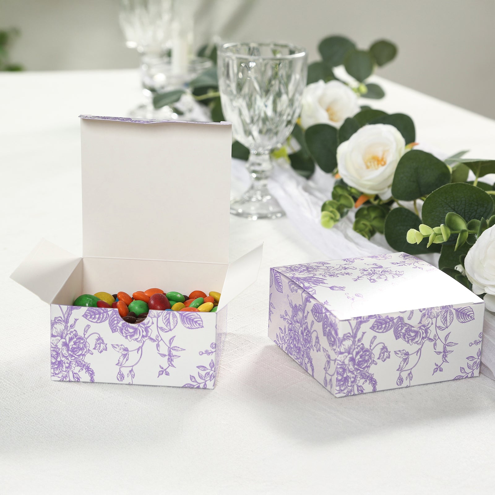 25-Pack French Toile Pattern Party Favors Boxes: Matte Lavender & White Candy Gift Boxes