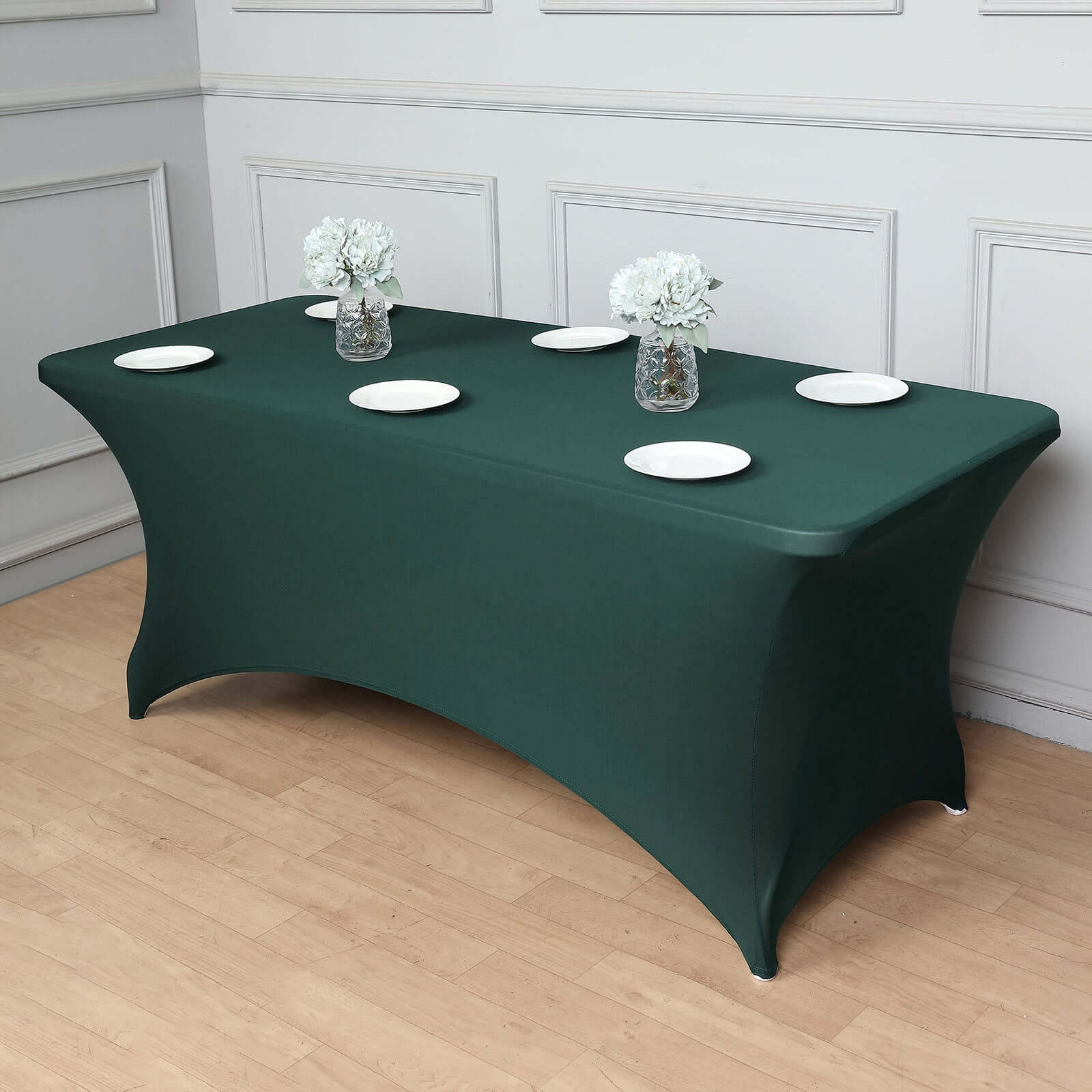 Durable 6ft Stretch Spandex Rectangle Tablecloth in Hunter Emerald Green