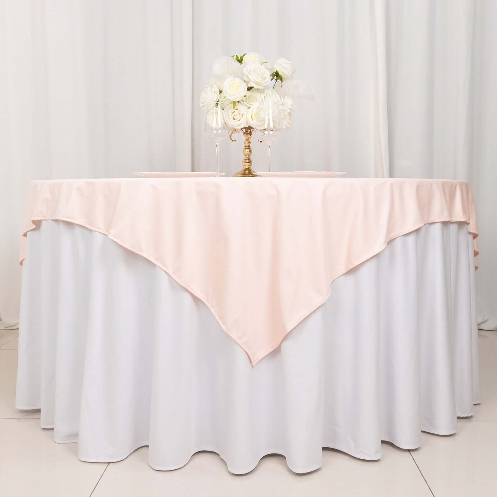 Hot! Premium Wrinkle & Stain-Free Blush Scuba 70x70 Square Table Overlay