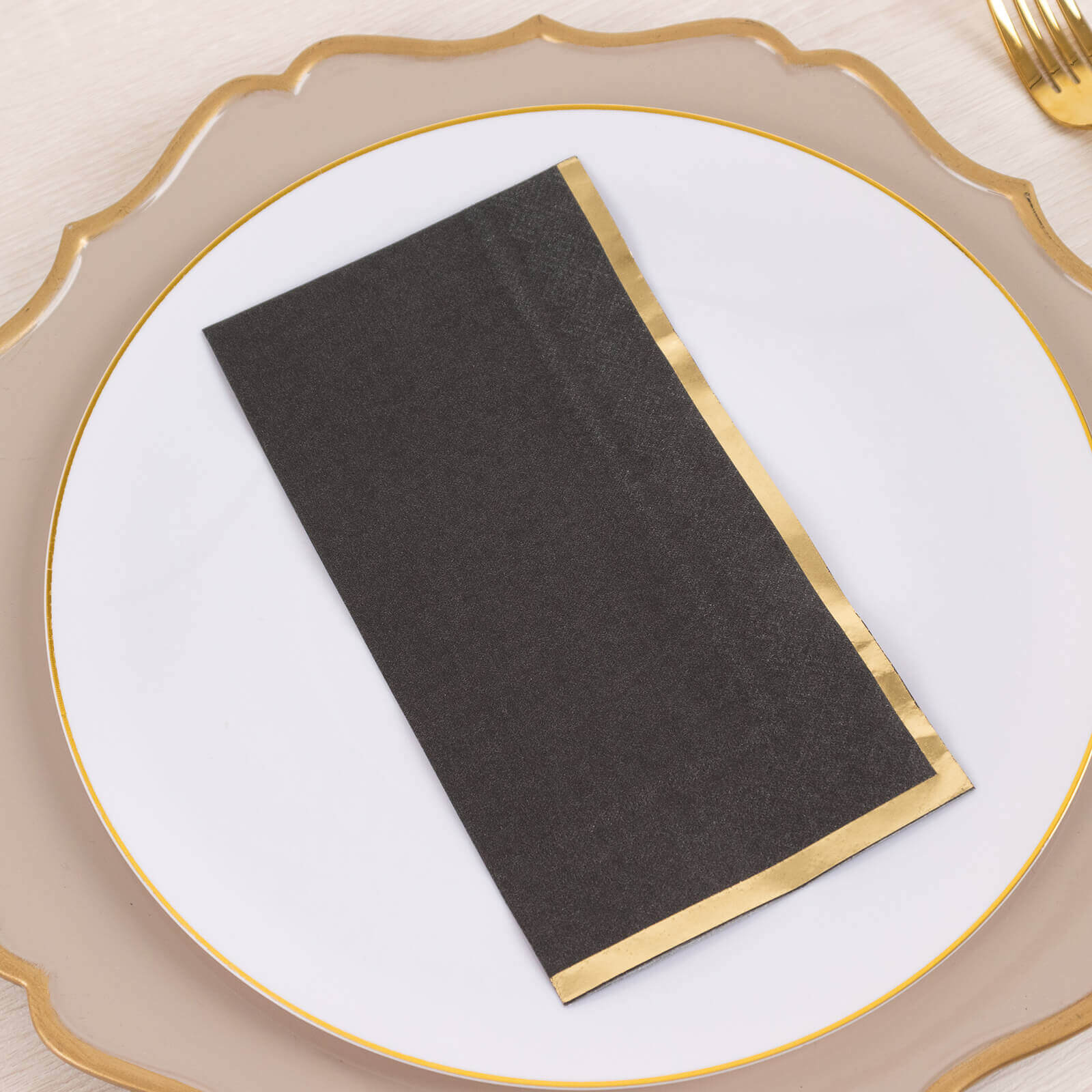 Hot! 50-Pack 2-Ply Black Paper Dinner Napkins with Gold Foil Edge - Ideal for Parties