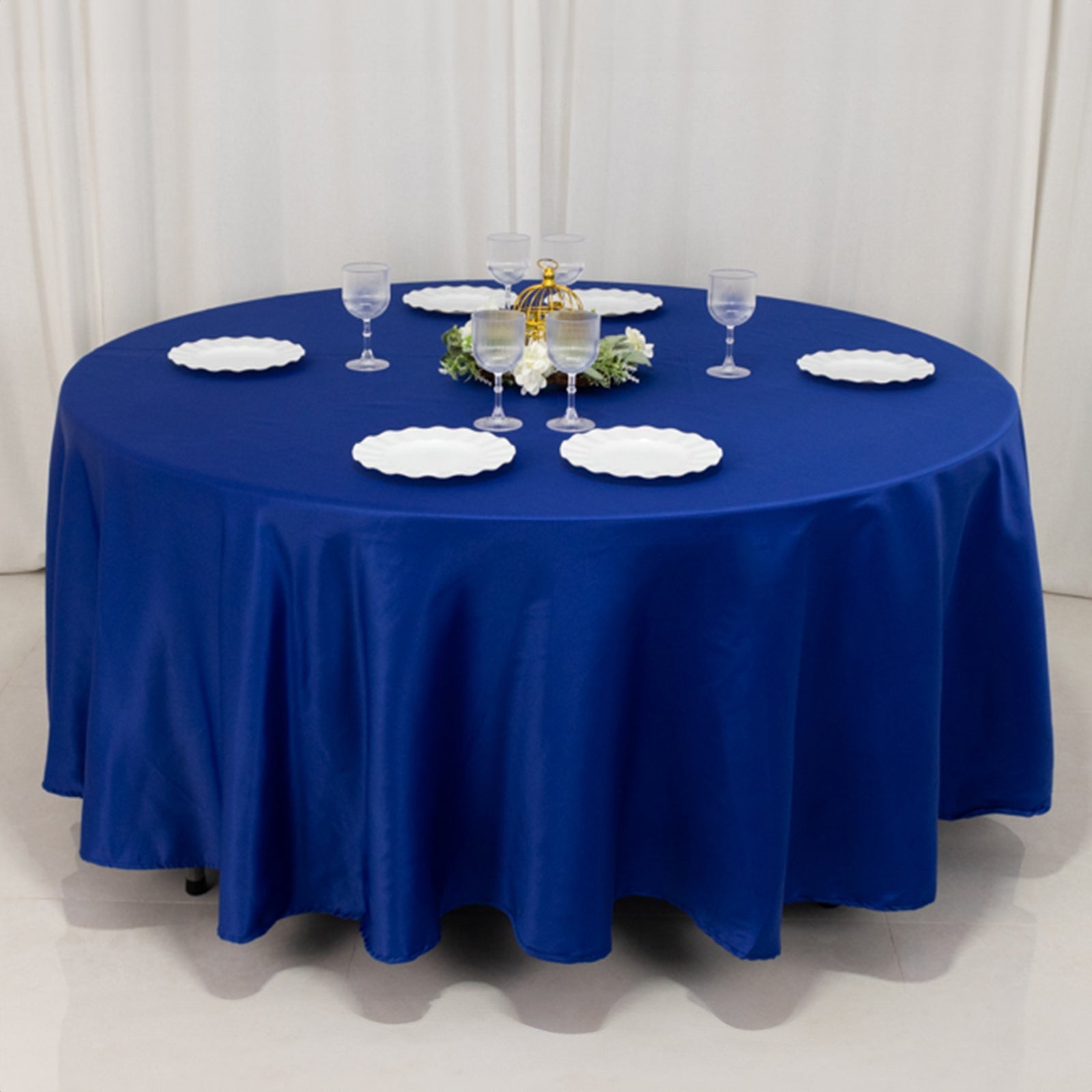 Royal Blue Lamour Satin 108" Round Tablecloth - Durable & Silk-Like, Ideal for Events