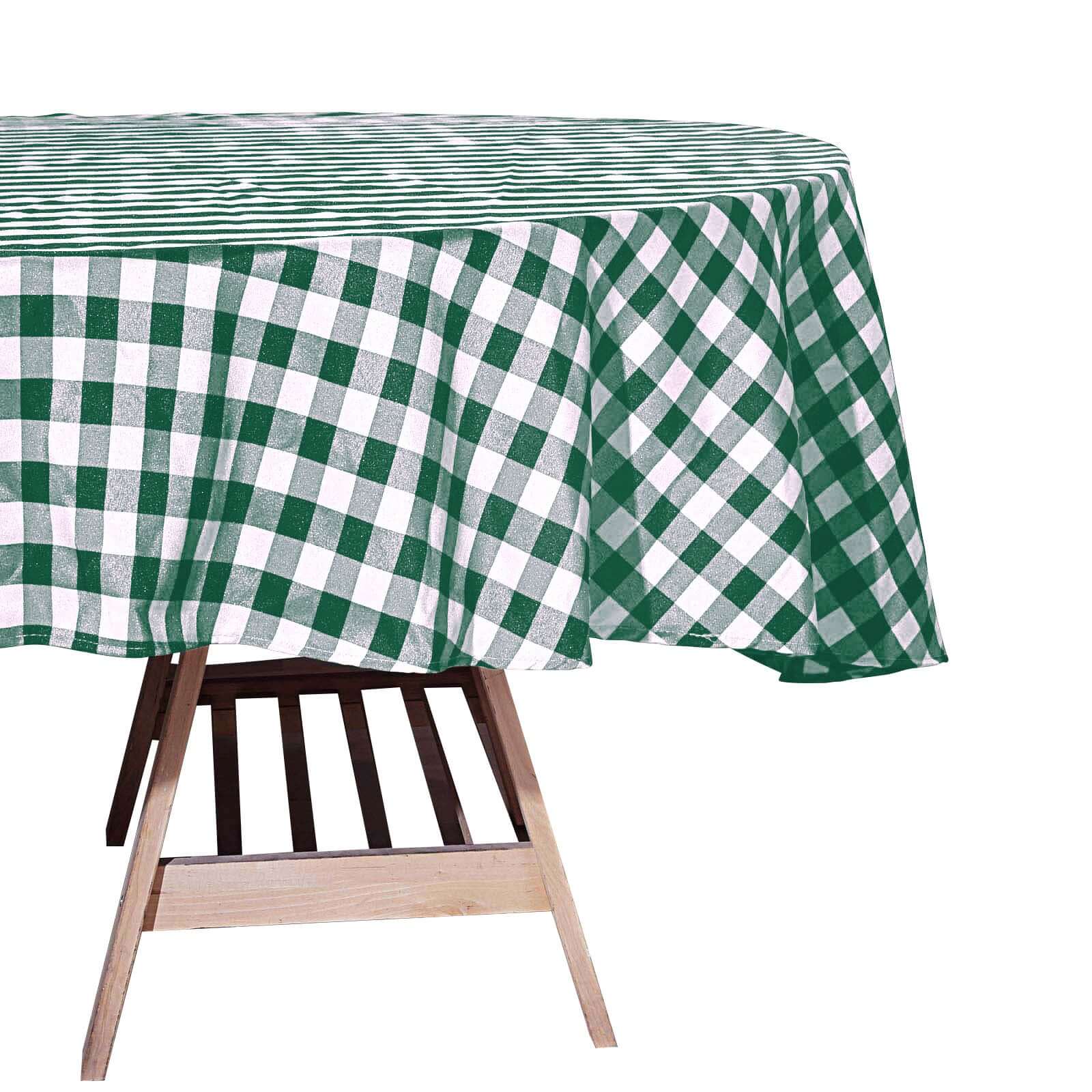 70-Inch Round Polyester Tablecloth in White and Green Checkered Buffalo Plaid