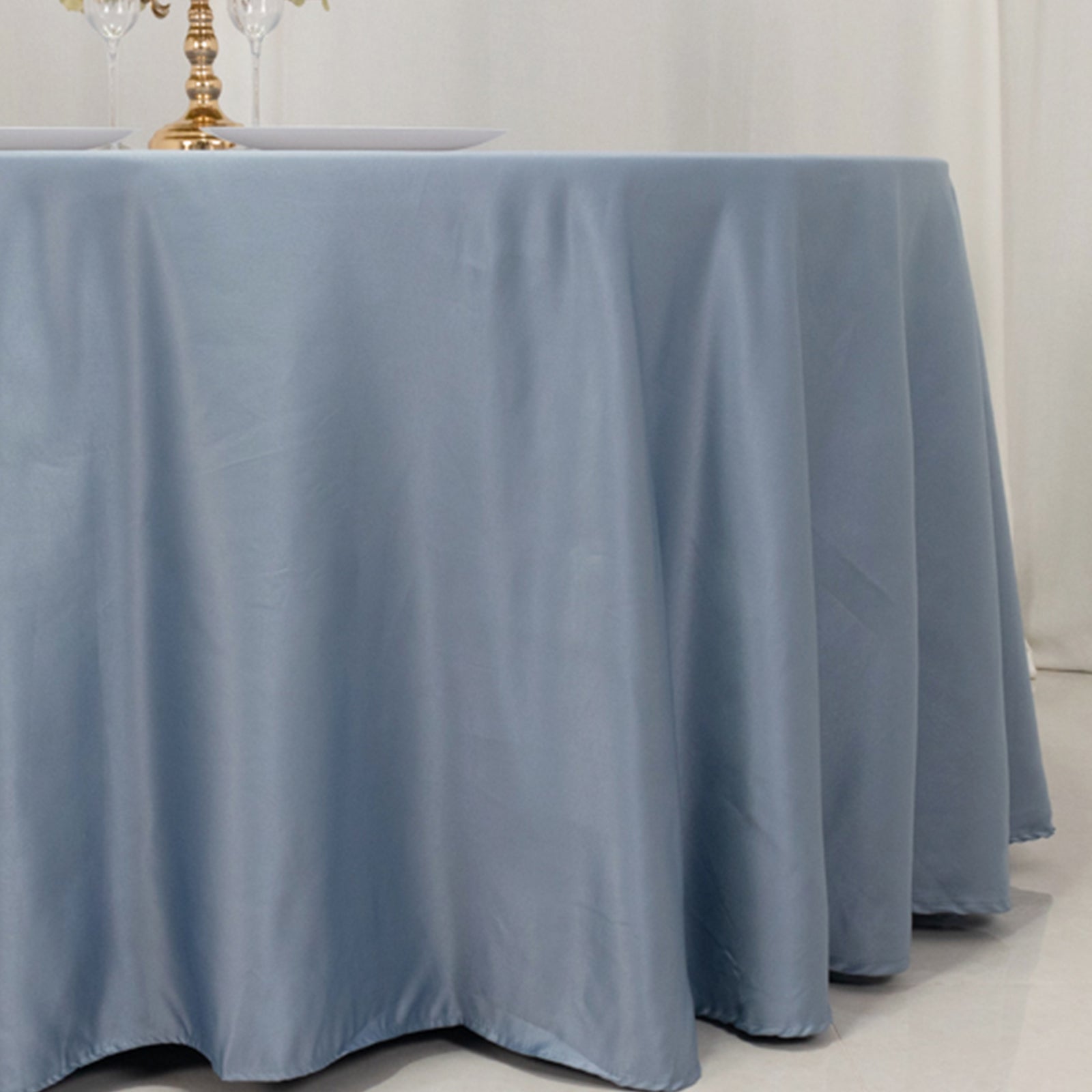 Hot! Dusty Blue Lamour Satin 120" Round Seamless Tablecloth with Soft Sheen
