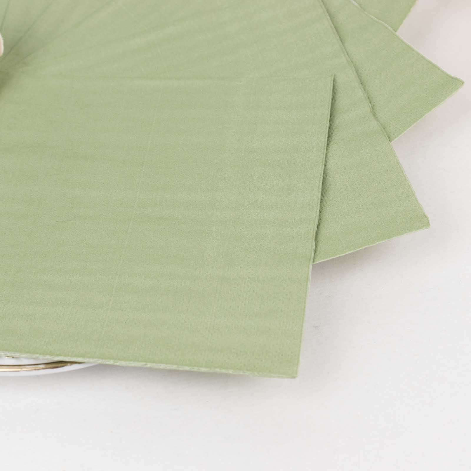 50-Piece Pack of Sage Green 2-Ply Disposable 18GSM Soft Cocktail Paper Beverage Napkins