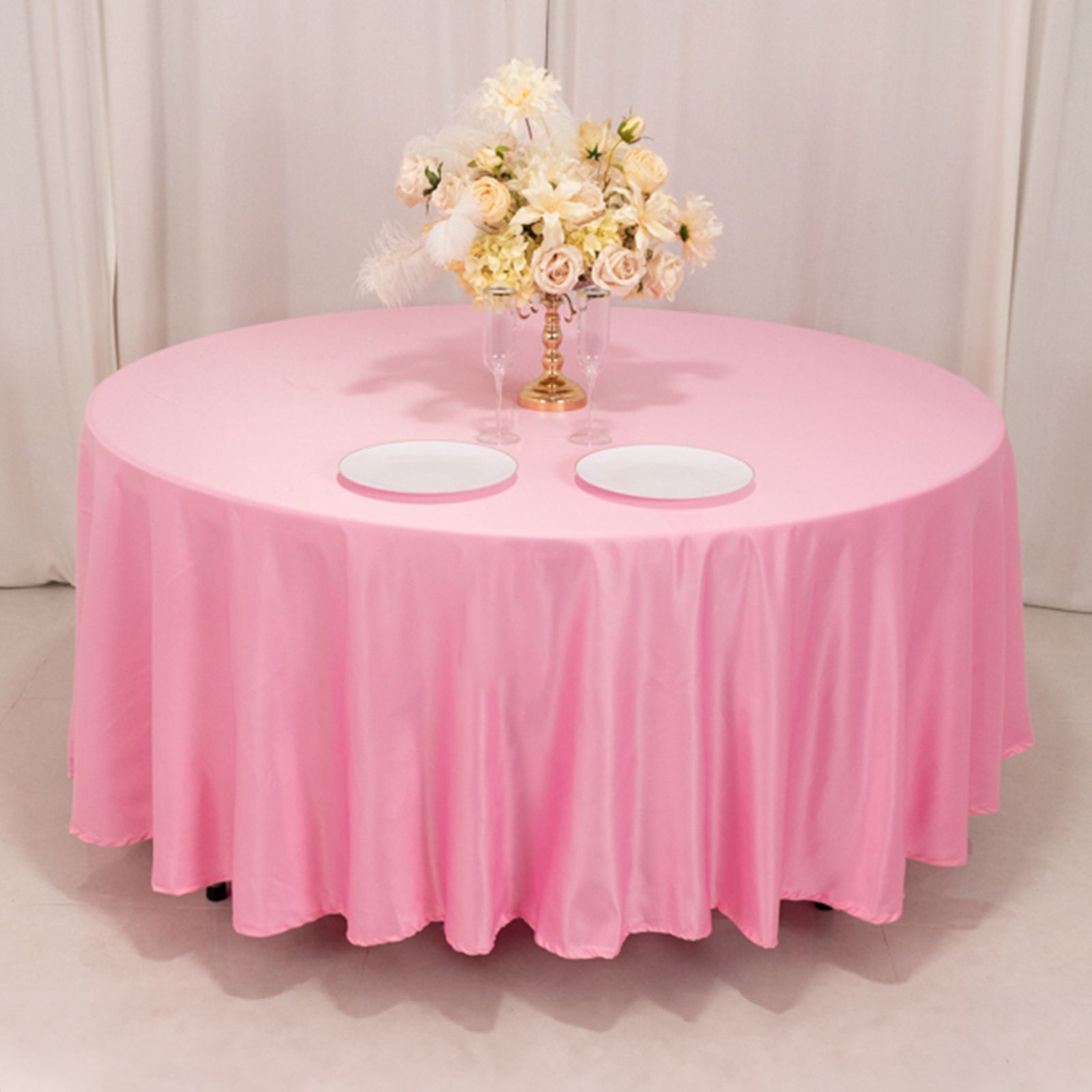 Pink 108-Inch Durable Silk-Like Lamour Satin Round Tablecloth