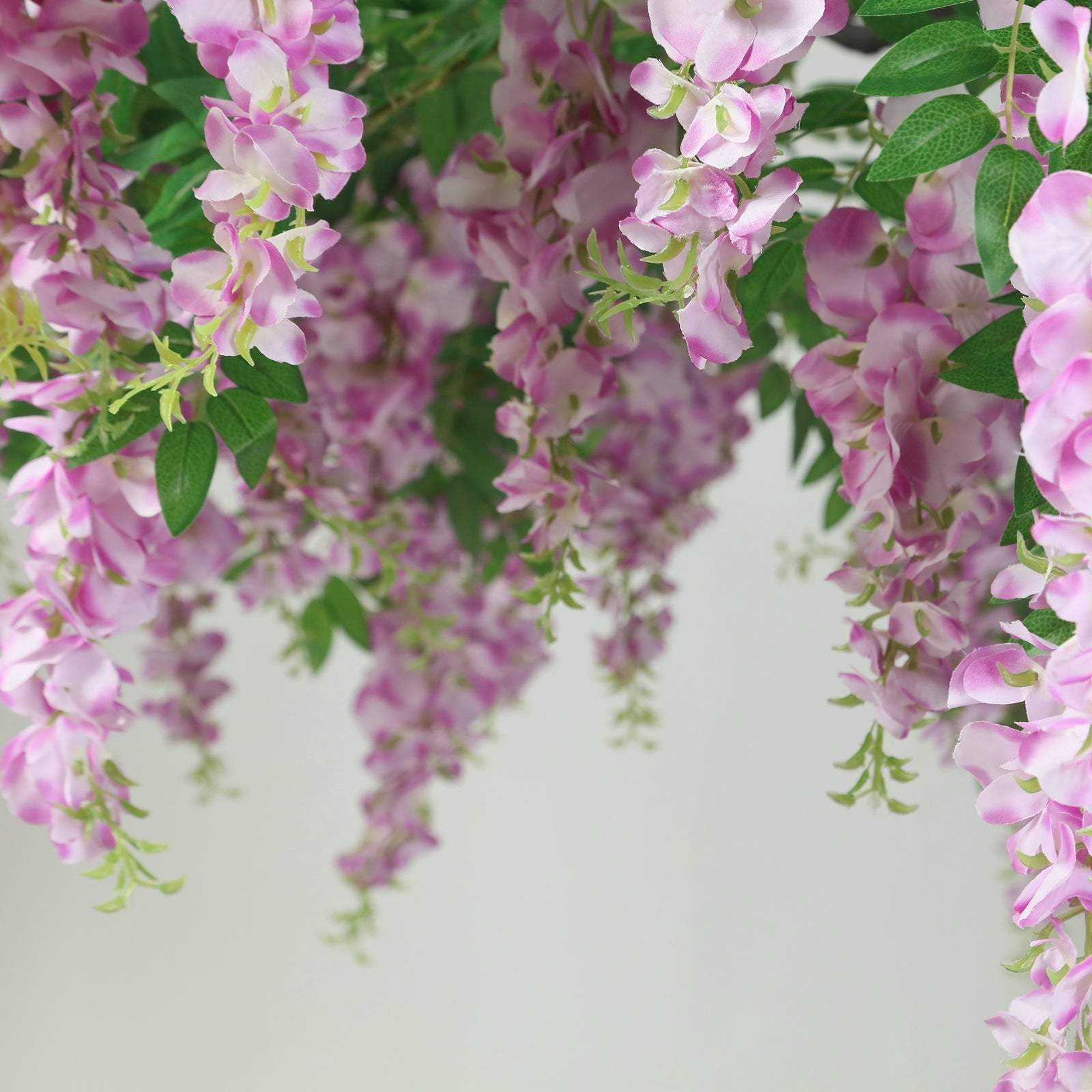 55-Inch Artificial Silk Lavender Lilac Wisteria Vine Round Hanging Floral Chandelier with Detachable Branches