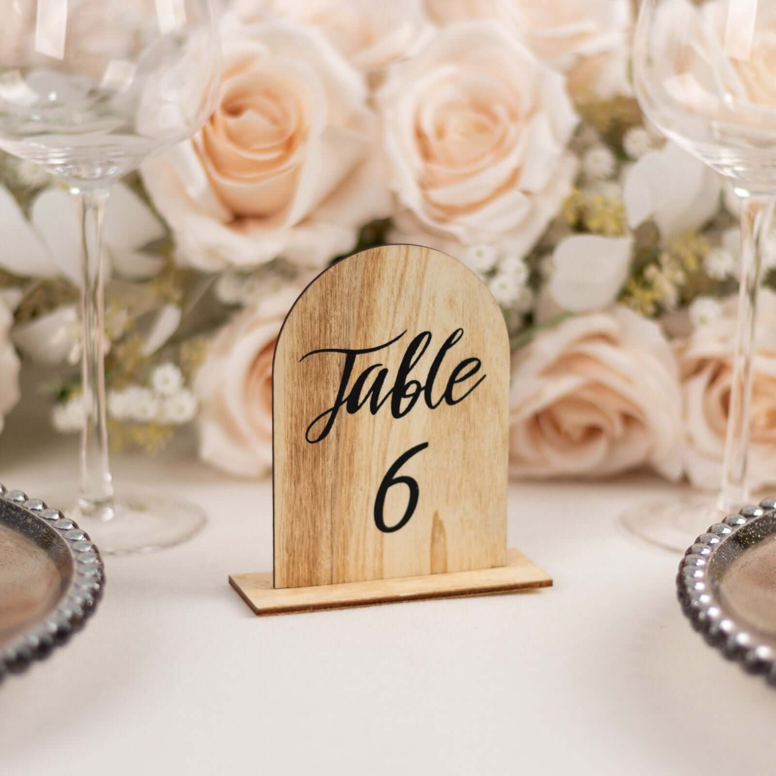 20-Piece Set of 4.5-Inch Natural Rustic Wooden Arch Table Numbers 1 - 20 for Weddings and Events