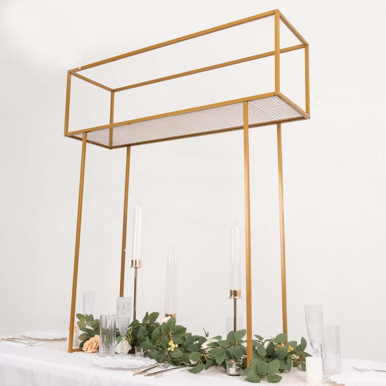 Heavy Duty Gold Metal Rectangular Tall Floral Display Rack - 48 Inches