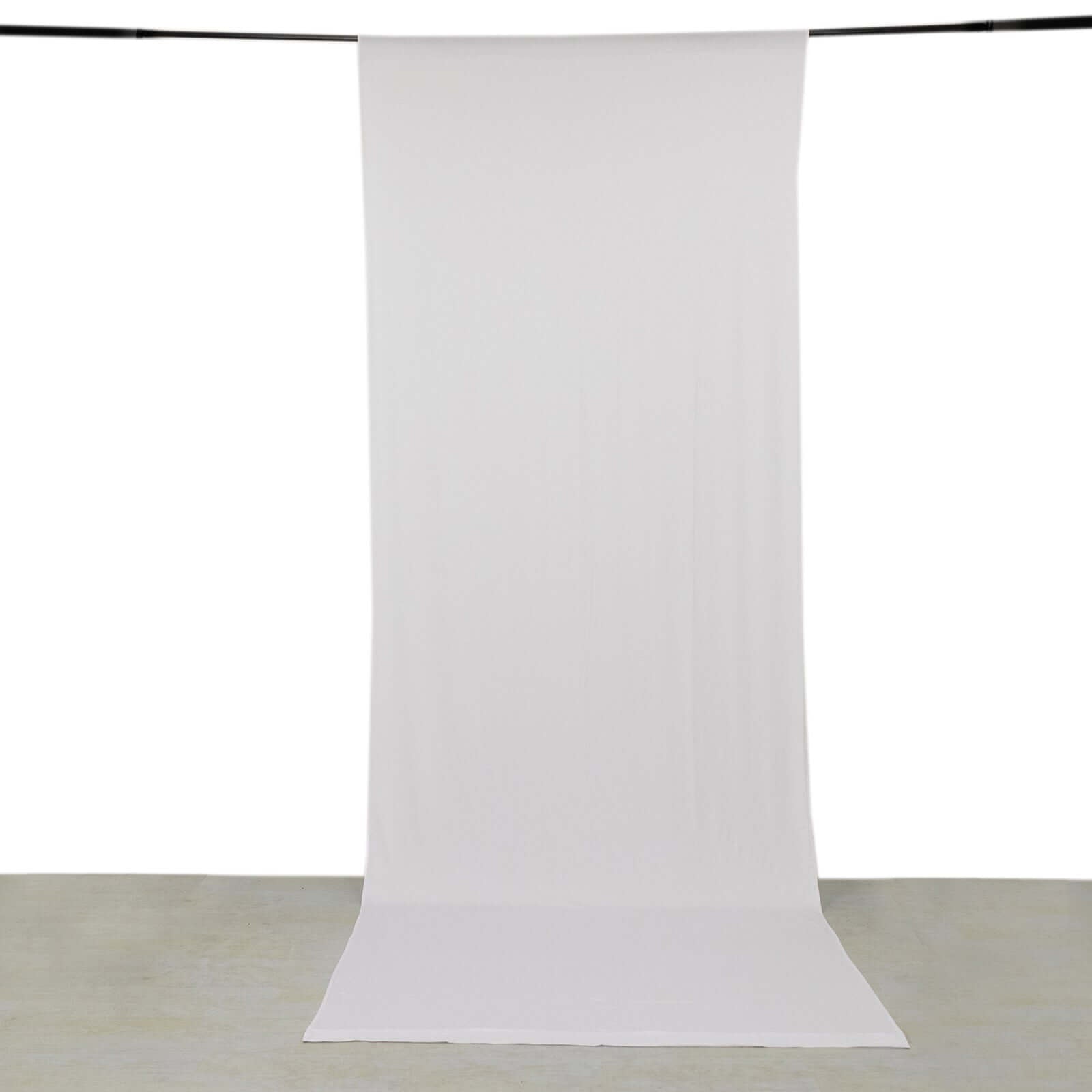 Exclusive White 4-Way Stretch Spandex Event Curtain - 5ftx14ft, Wrinkle-Free with Rod Pockets