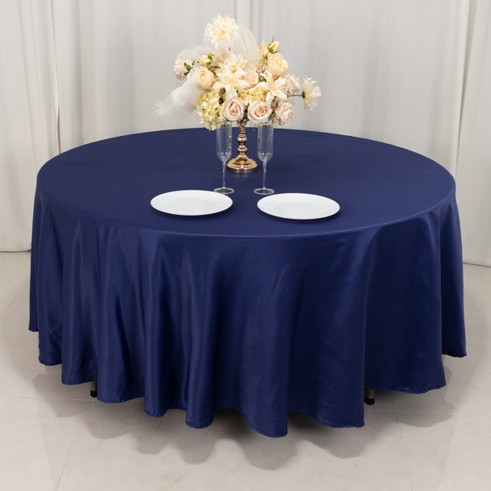 Navy Blue Lamour Satin 108-Inch Round Tablecloth - Durable Silk-Like Table Cover for Special Events
