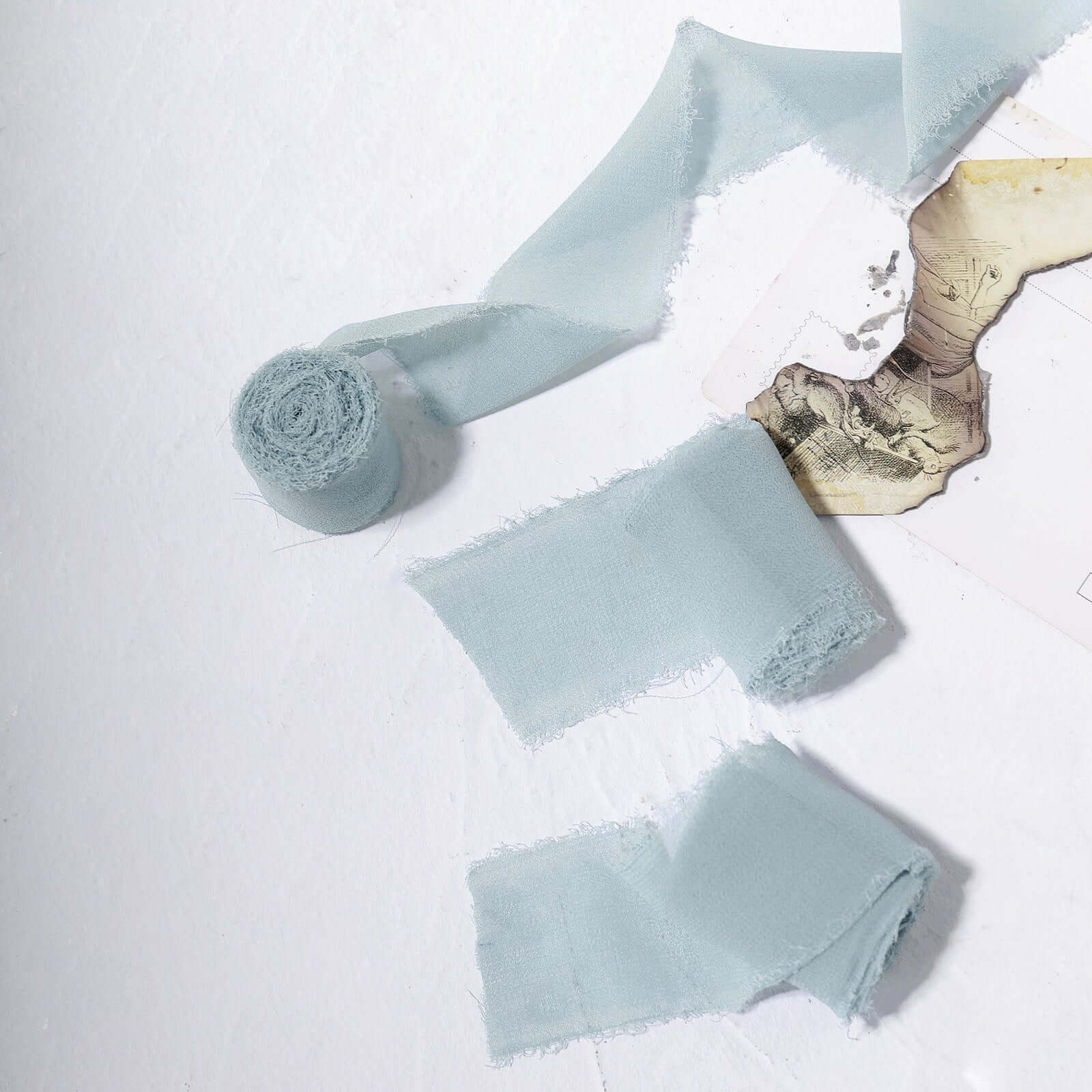 2-Pack 6-Yard Ice Blue Silk-Like Chiffon Linen Ribbon Rolls for Wedding, Gifts & Crafts
