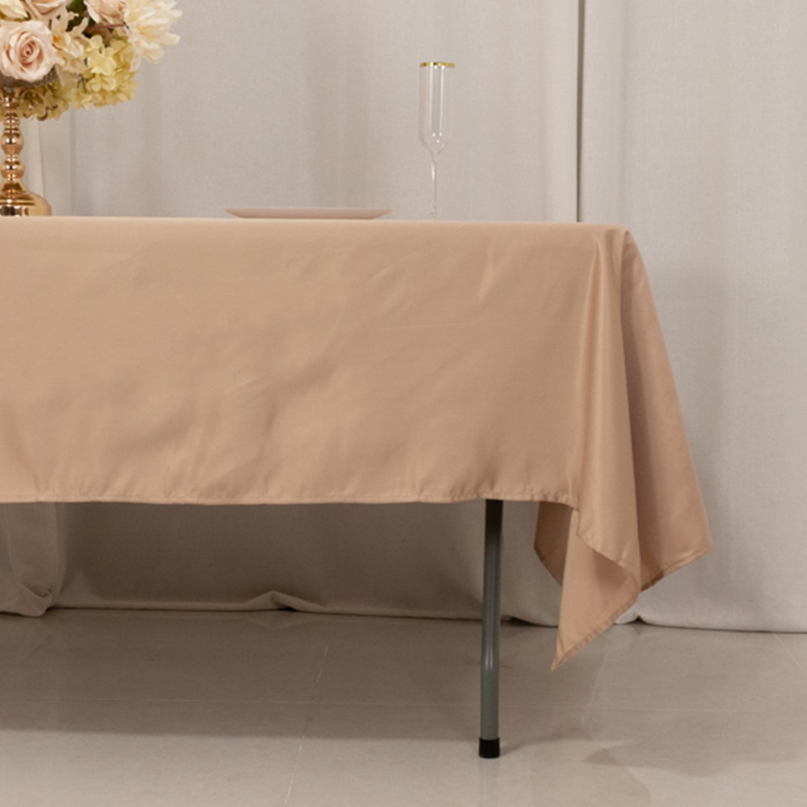 Luxurious Nude Lamour Satin Rectangle Tablecloth - 60x102, Durable & Silky Soft