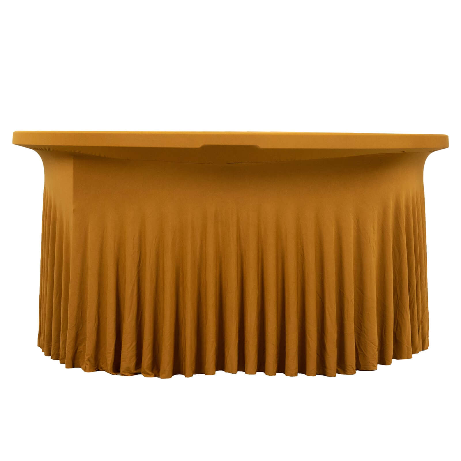 6ft Gold Spandex Round Table Skirt with Wavy Design for Weddings & Events