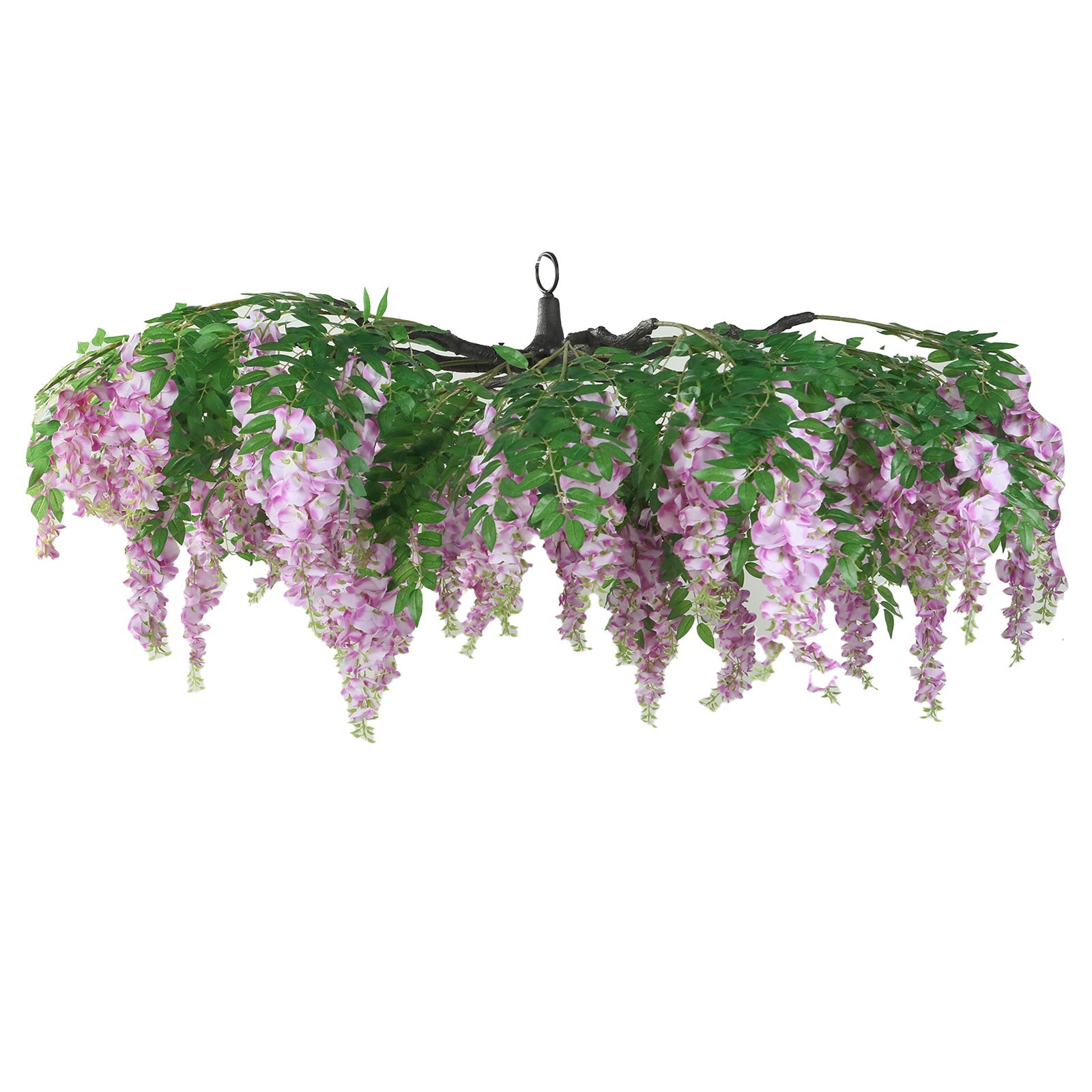 55-Inch Artificial Silk Lavender Lilac Wisteria Vine Round Hanging Floral Chandelier with Detachable Branches