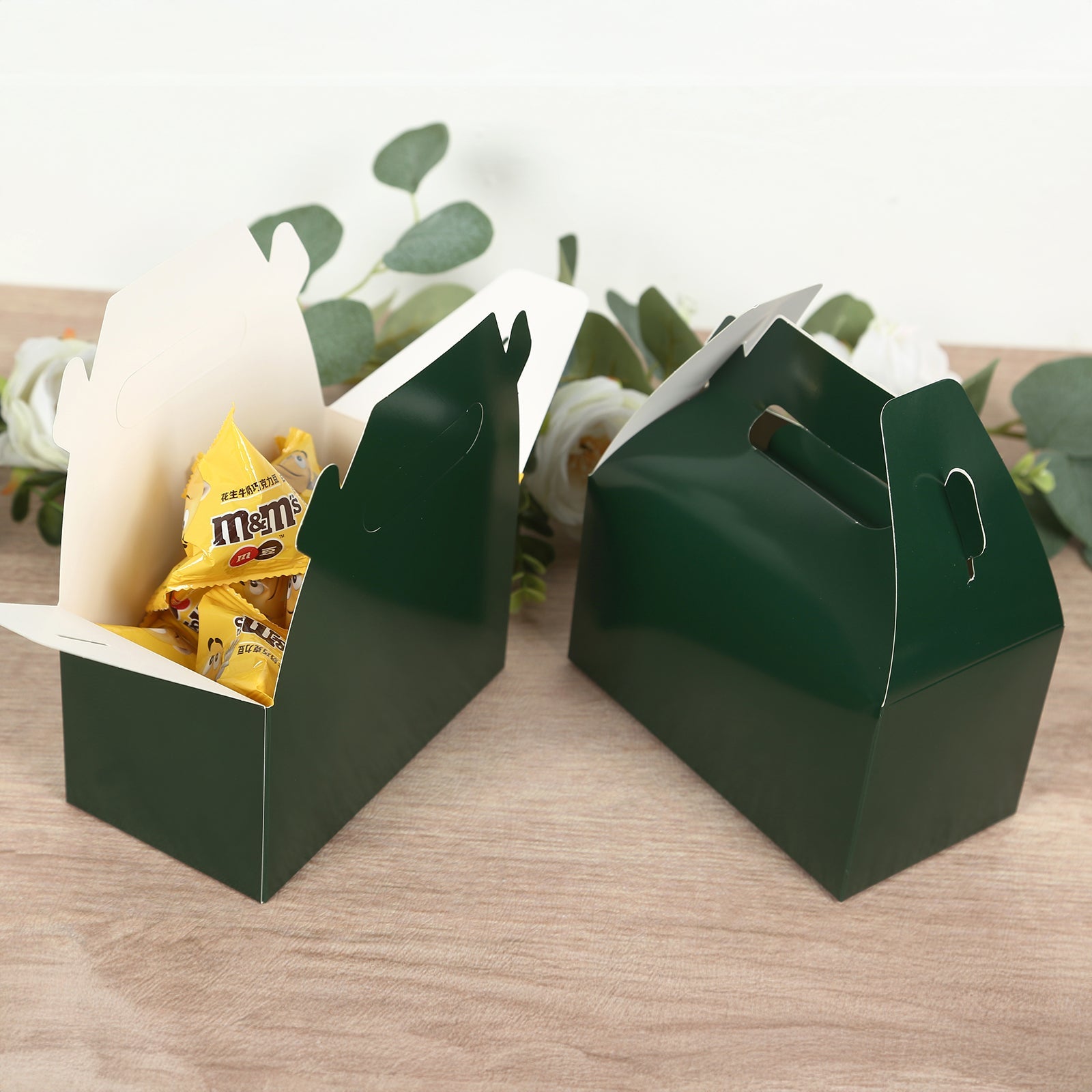 25-Pack Hunter Emerald Green Tote Gable Candy Gift Boxes - Ideal for Party Favors